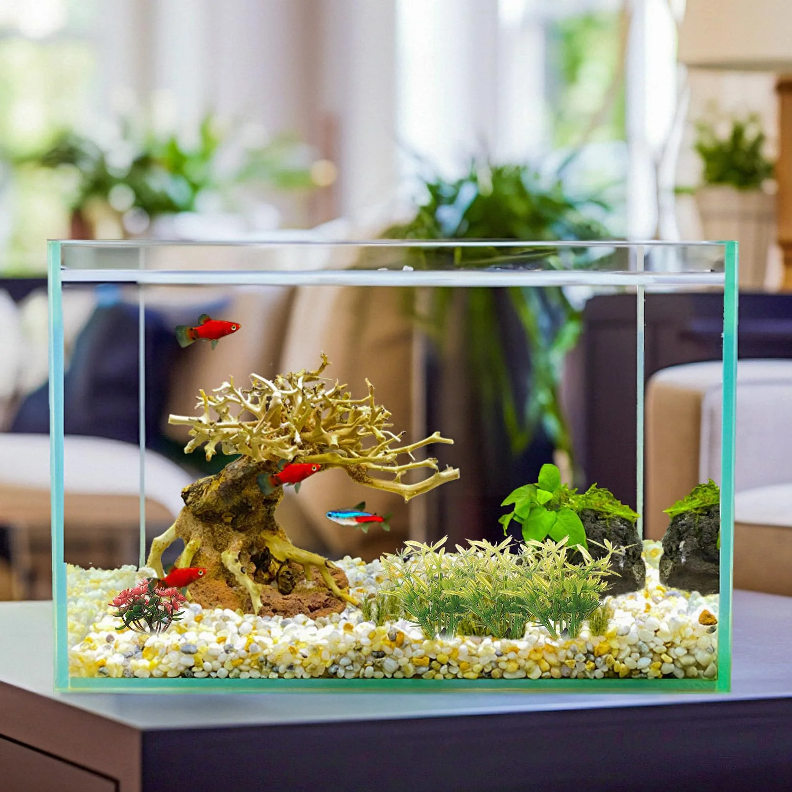 Plantes Aquarium Artificielle 11 Pcs, Decoration Aquariums en Plastique