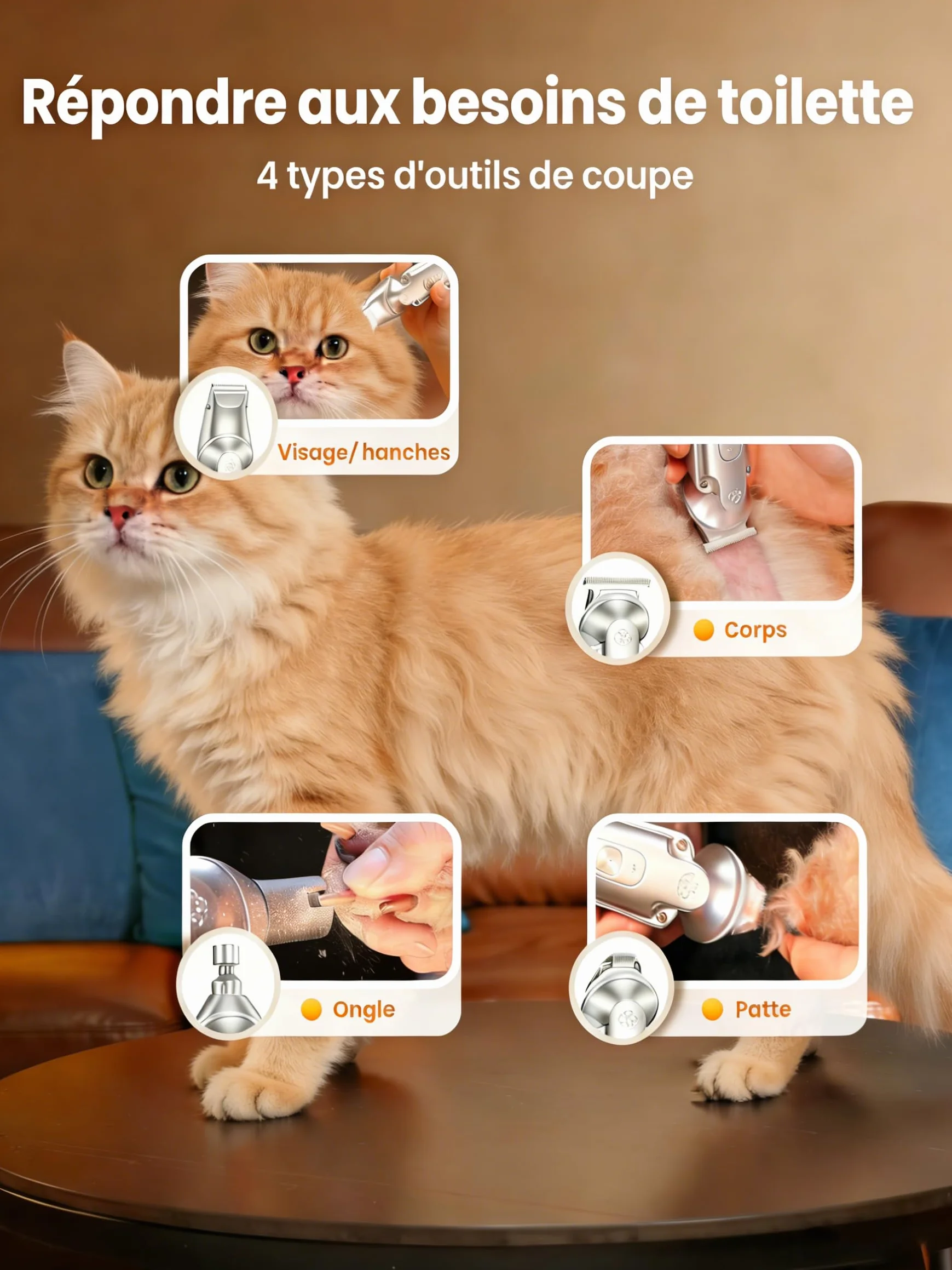 Oneisall 4-en-1 Tondeuse pour Chien Chat Professionnelle Sans Fil avec Affichage 2000mAh Argenté
