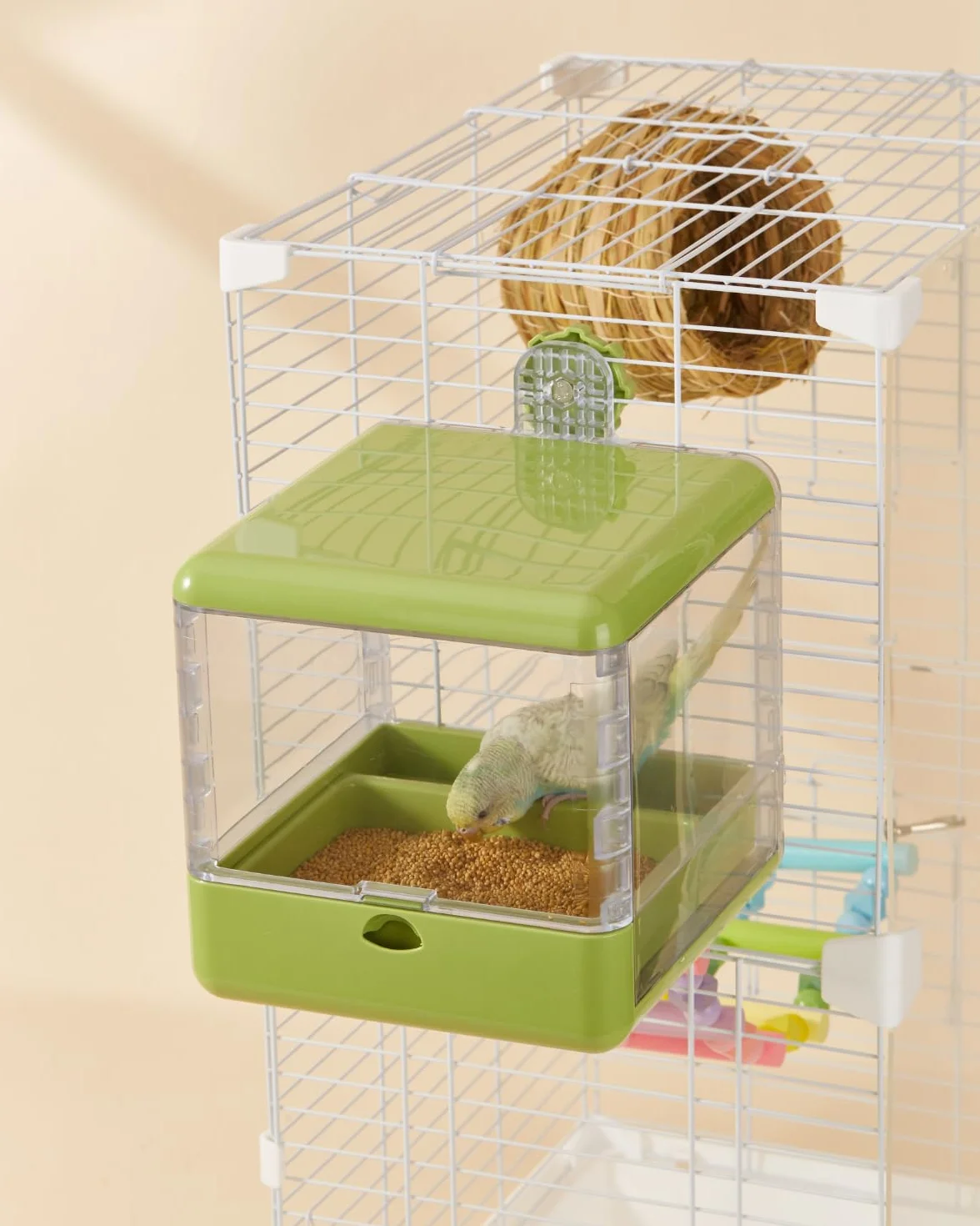 Bain d'oiseaux pour Cage, Bol Suspendu pour Oiseaux, Accessoires pour Cage à Oiseaux adaptés aux Oiseaux de Petite et Moyenne Taille, perroquets, inséparables, pinsons, perruches (Vert)