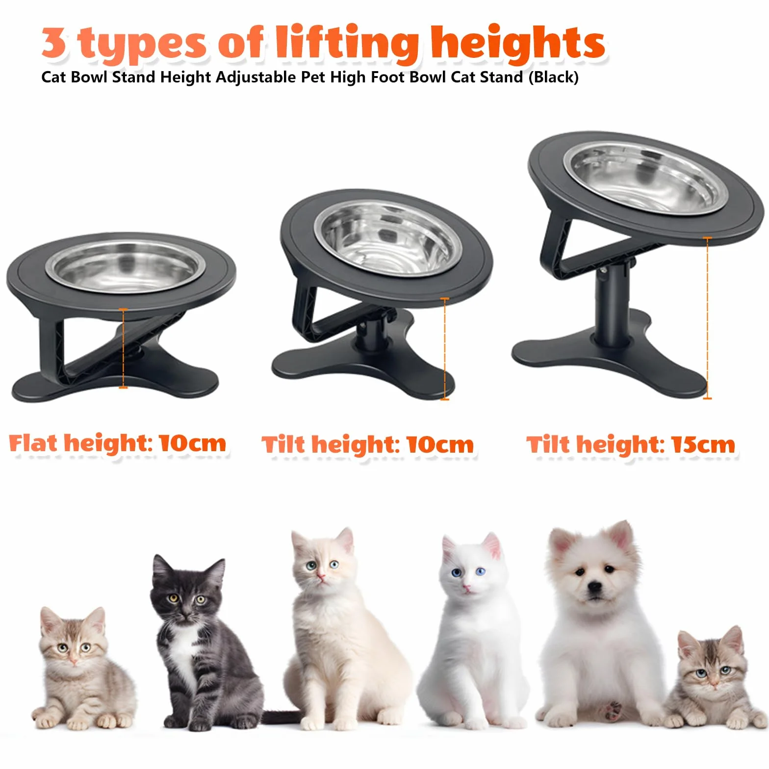 Support Gamelle Chat Surélevé 20.5x19.5x5cm Réglable 3 Hauteurs Ajustables Chien Chaton