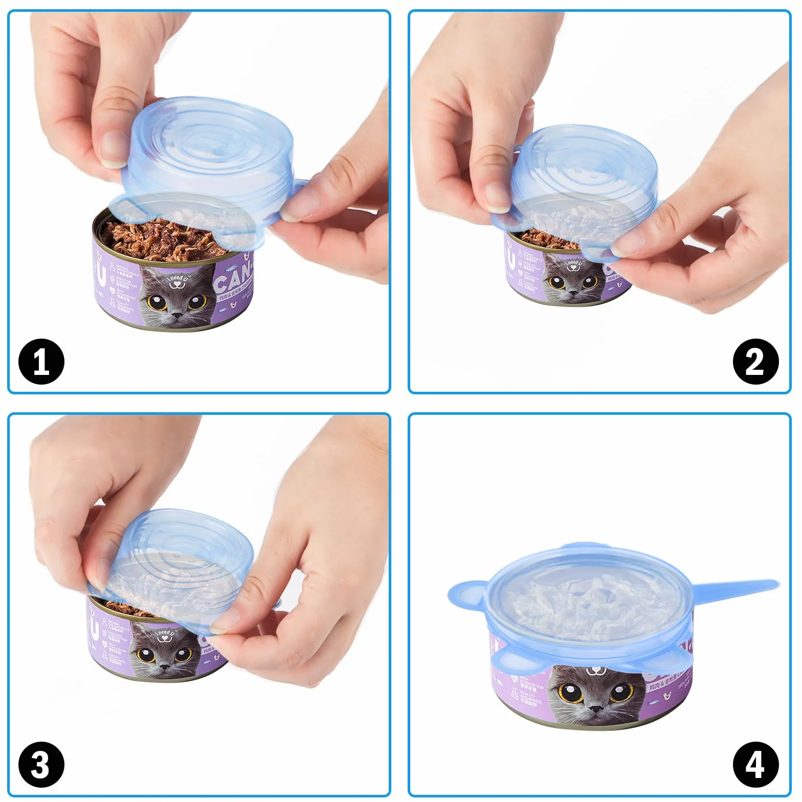 Couvercles de Boîtes de Nourriture pour Chat en Silicone Extensible, Lot de 8, Diamètre 6,5-8,5 cm