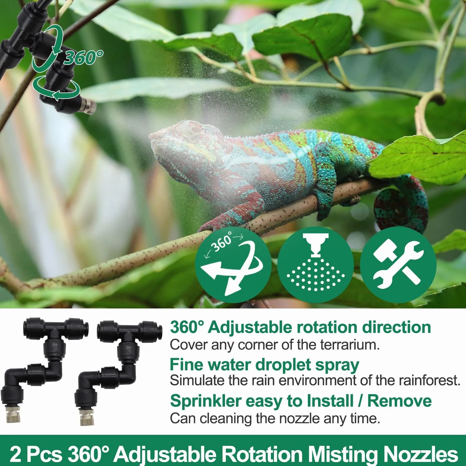 MECESOR Humidificateur pour reptile - Système de brumisation intelligent pour terrariums - Automatique avec minuteur - Buses de brumisation réglables à 360° pour caméléons, serpents, grenouilles