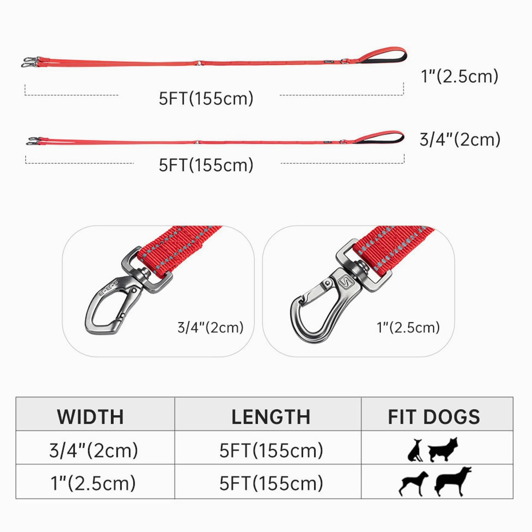 EXCELLENT ELITE SPANKER Laisse double réfléchissante en nylon avec poignée rembourrée pour deux chiens - 1,5 m - Violet