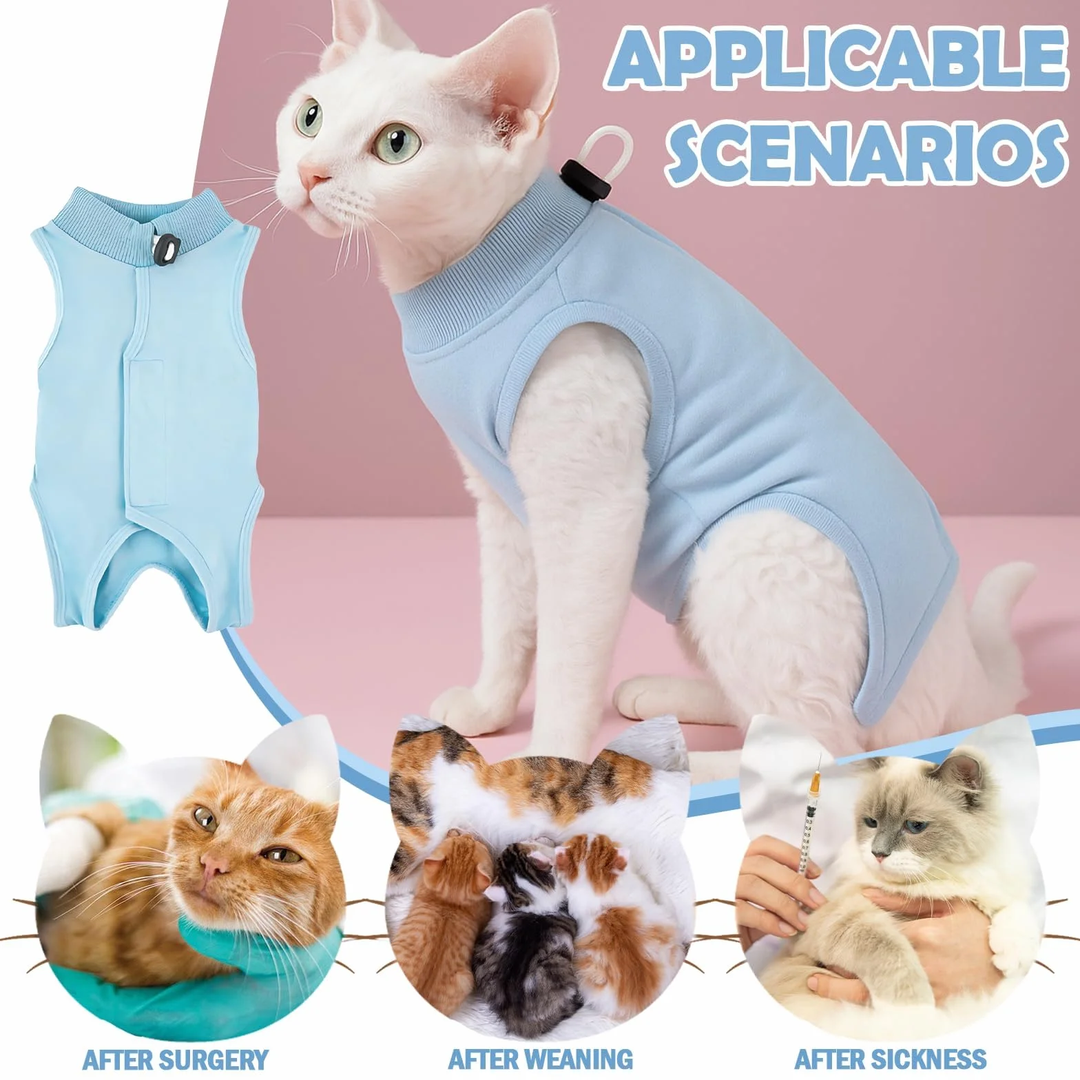 Gilet de Récupération pour Chat 2-4kg, Body Post-Opératoire Femelle, Bleu