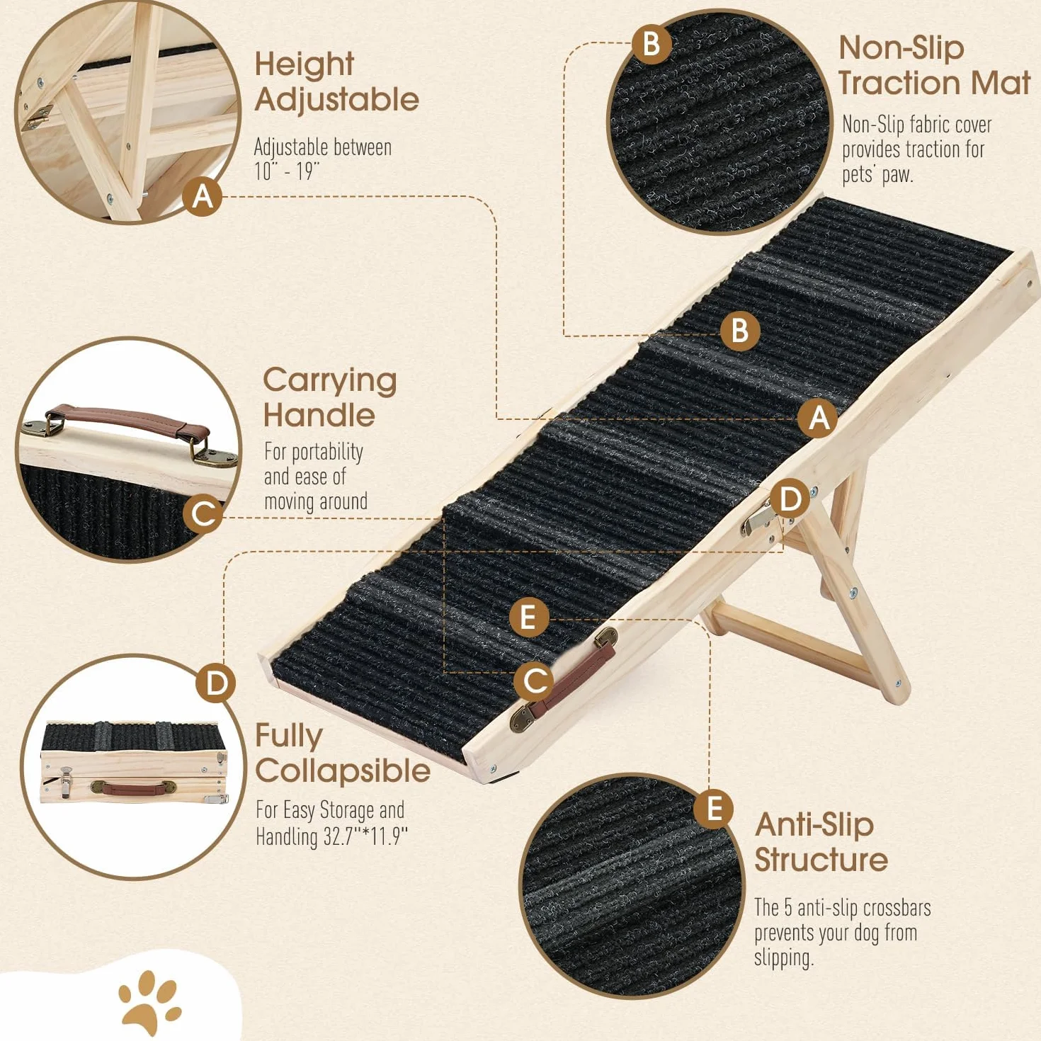 Rampe pour Chien en Bois, Rampes d'accès Voiture pour Chiens, TOOSOAR Pliable Rampe pour Chien Voiture