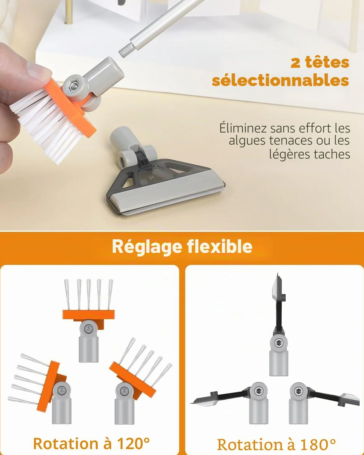 Pawfly Grattoir à Algues pour Aquarium 2 en 1, 66cm Nettoyeur Vitre avec Brosse & 5 Lames Acier Inoxydable