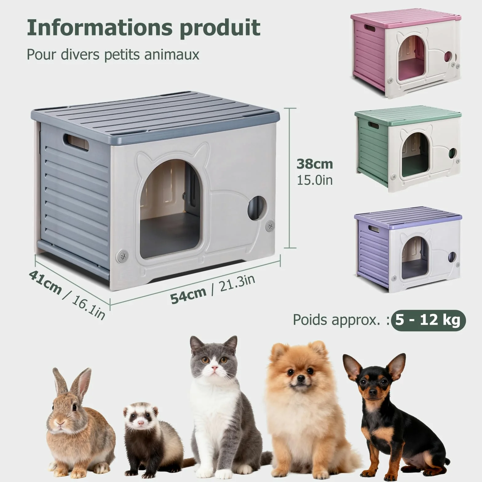 PETCUTE Maison de Chat en Plastique pour l'intérieur et l'extérieur,Résistante aux Intempéries,Maison pour Chats en Plastique,Imperméable,Abri pour Chat Sauvage,pour Toutes Les Saisons,Gris