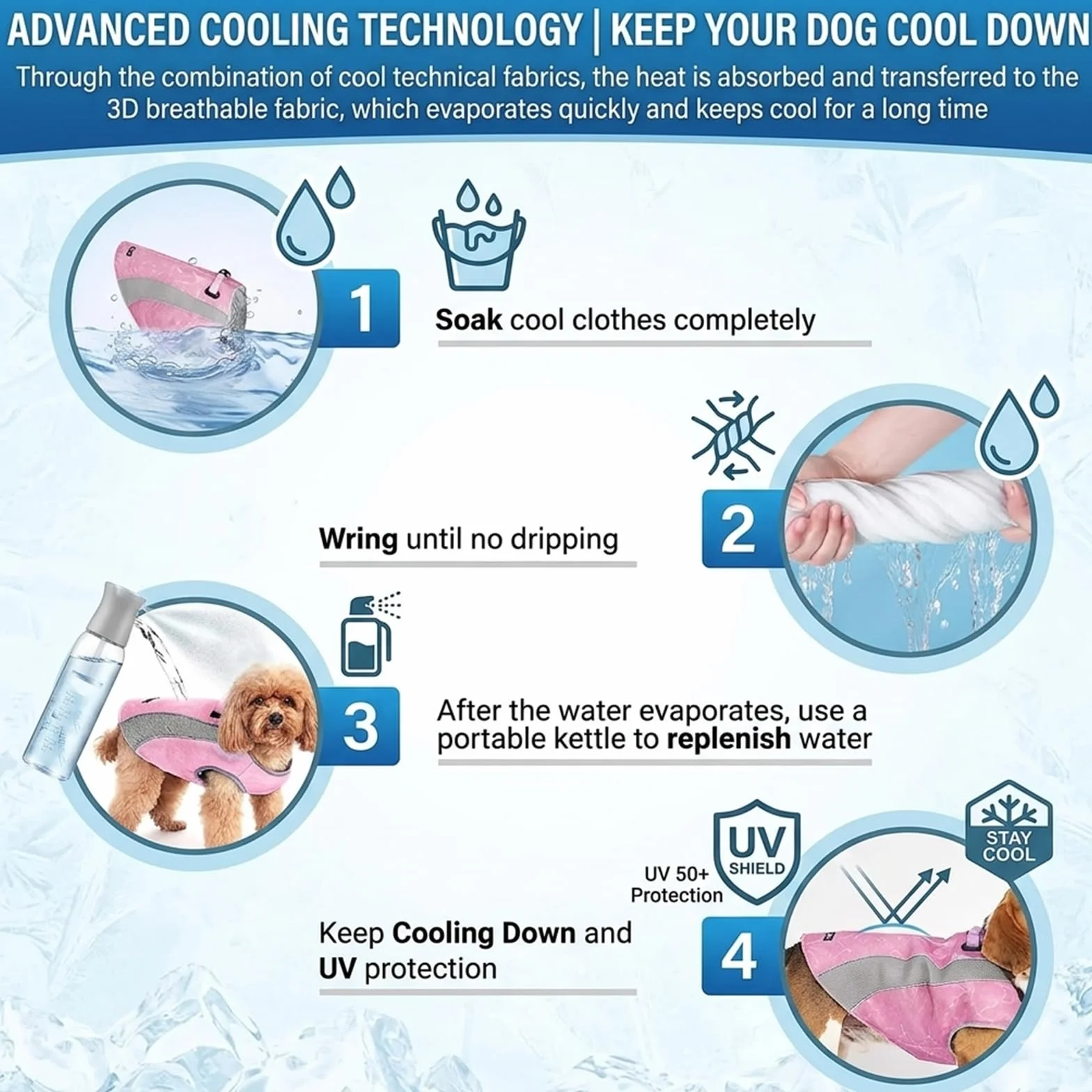 Gilet de Refroidissement pour Chiens avec Protection Solaire, Veste Réfléchissante Respirante Rose L