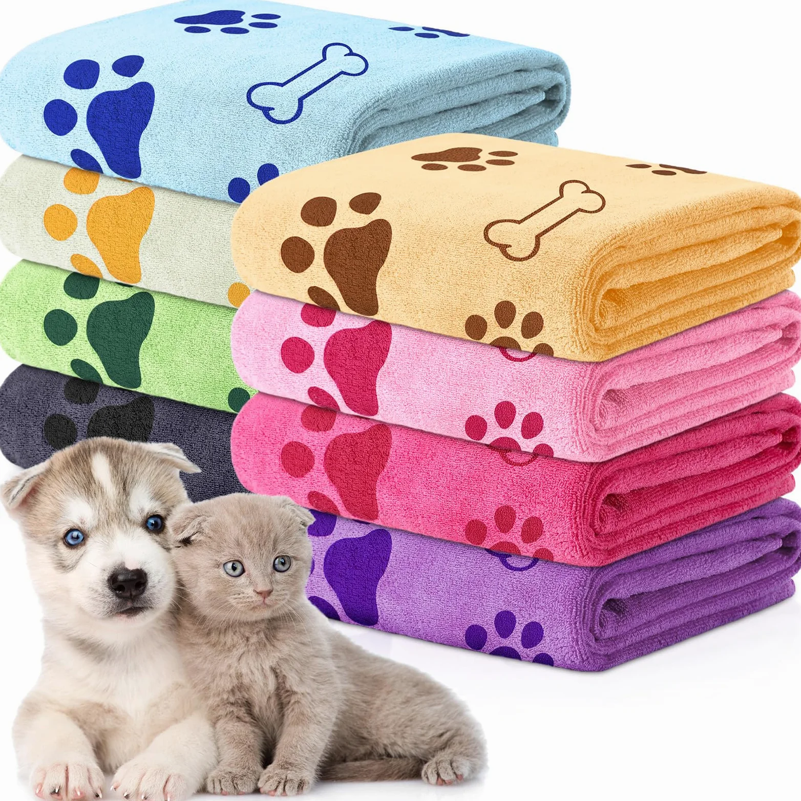 Chumia Lot de 8 serviettes de bain en microfibre à séchage rapide pour chiens et chats - Serviettes de bain absorbantes pour chiens et animaux de compagnie de taille moyenne (45,7 x 71,1 cm, couleur