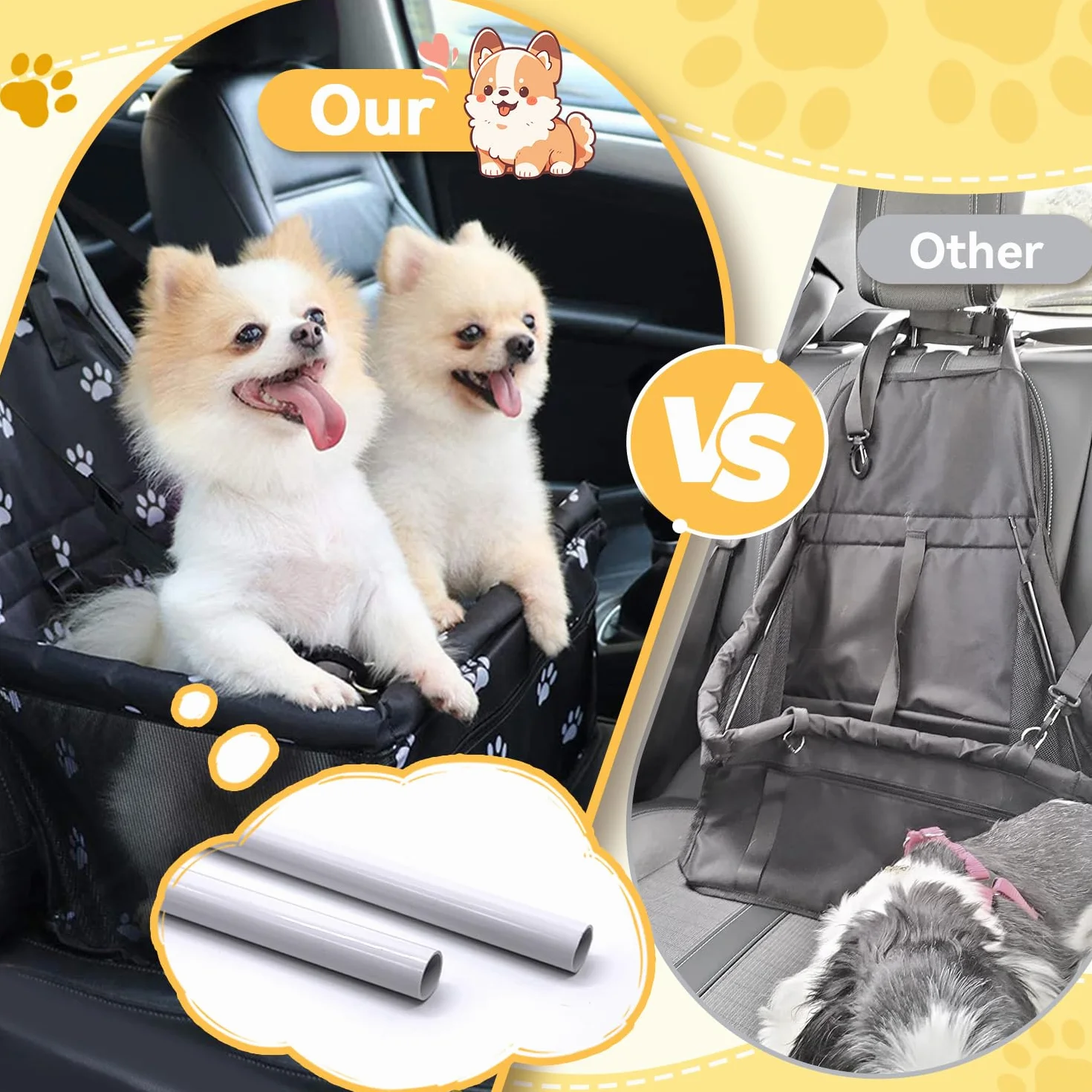 Panier Chien Voiture Pliable Siège Auto Chien Fixation Crochets Réglables Respirant Lavable 10 kg
