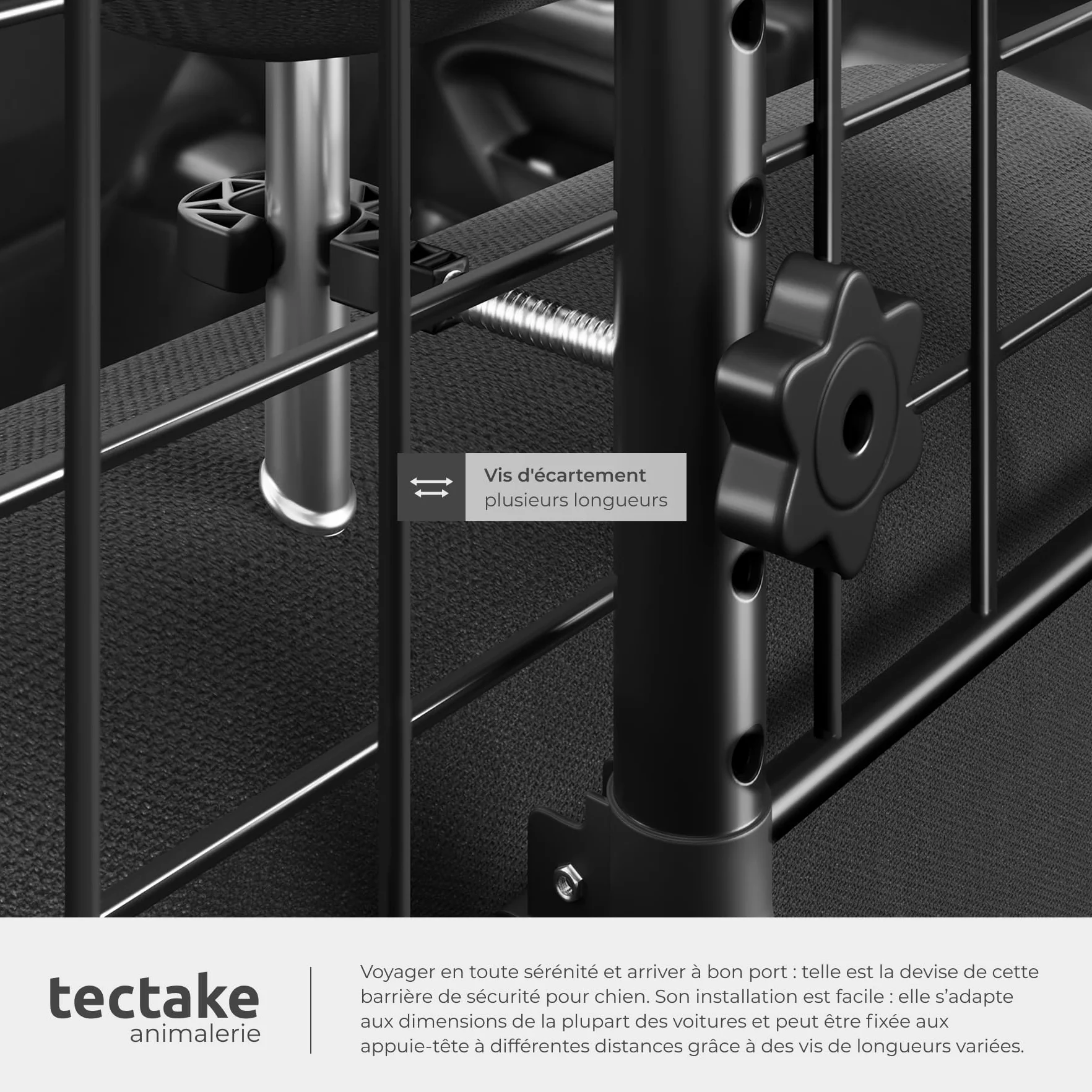Tectake Barriere de securite Universelle pour Chien Voiture Grille Protection reglable 91,5-154 cm