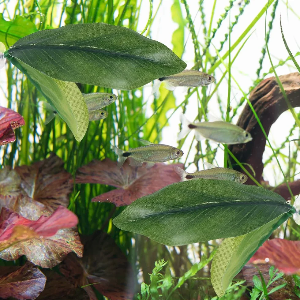 Feuille Lit Betta Coussin Feuilles Plantes d'aquarium avec Ventouse Décorations pour Simuler l'habitat de Repos des Poissons