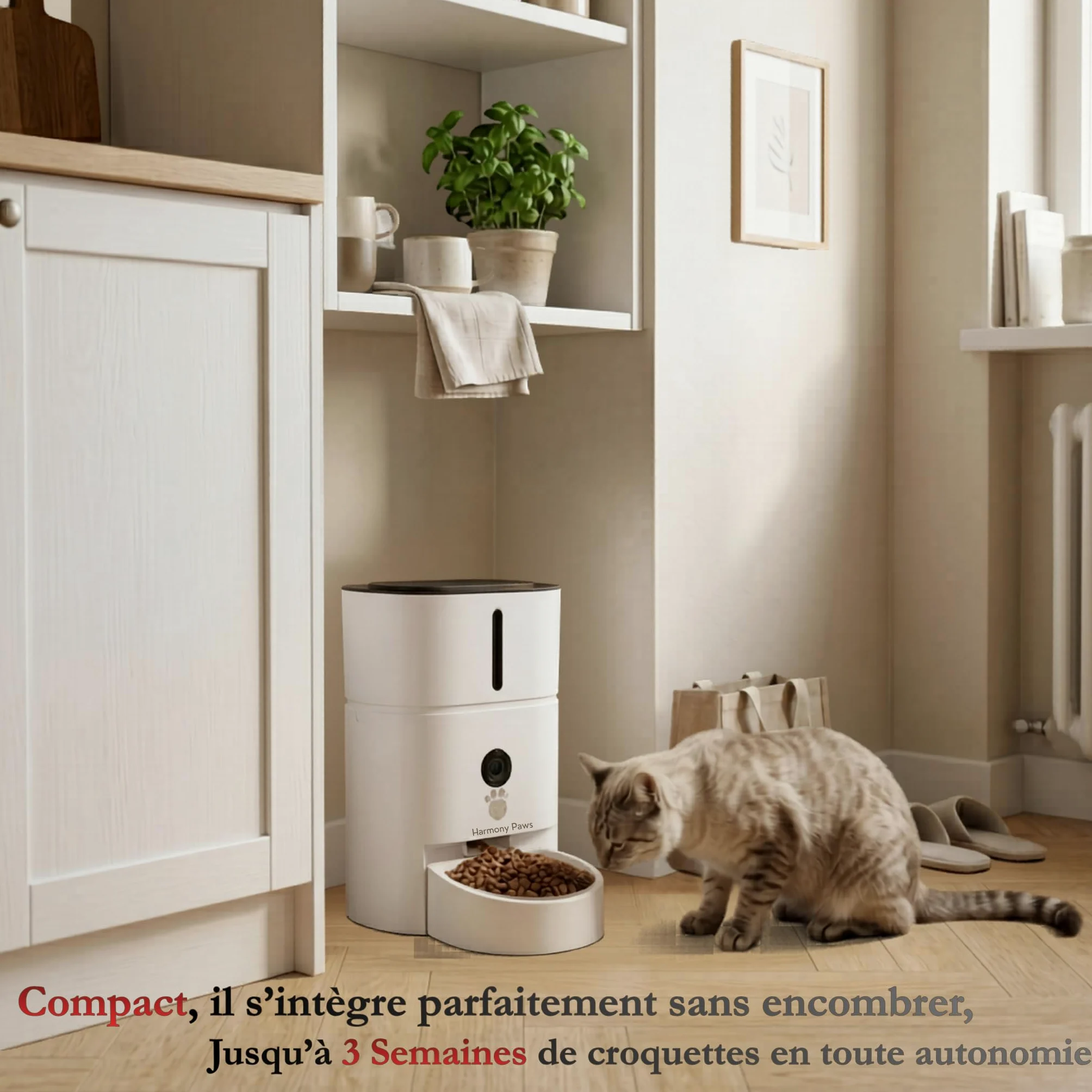 HarmonyPaws Distributeur de Croquette prenium Automatique connecté Smartlife WiFi avec caméra Haute définition à détecteur de Mouvement et Micro intégré