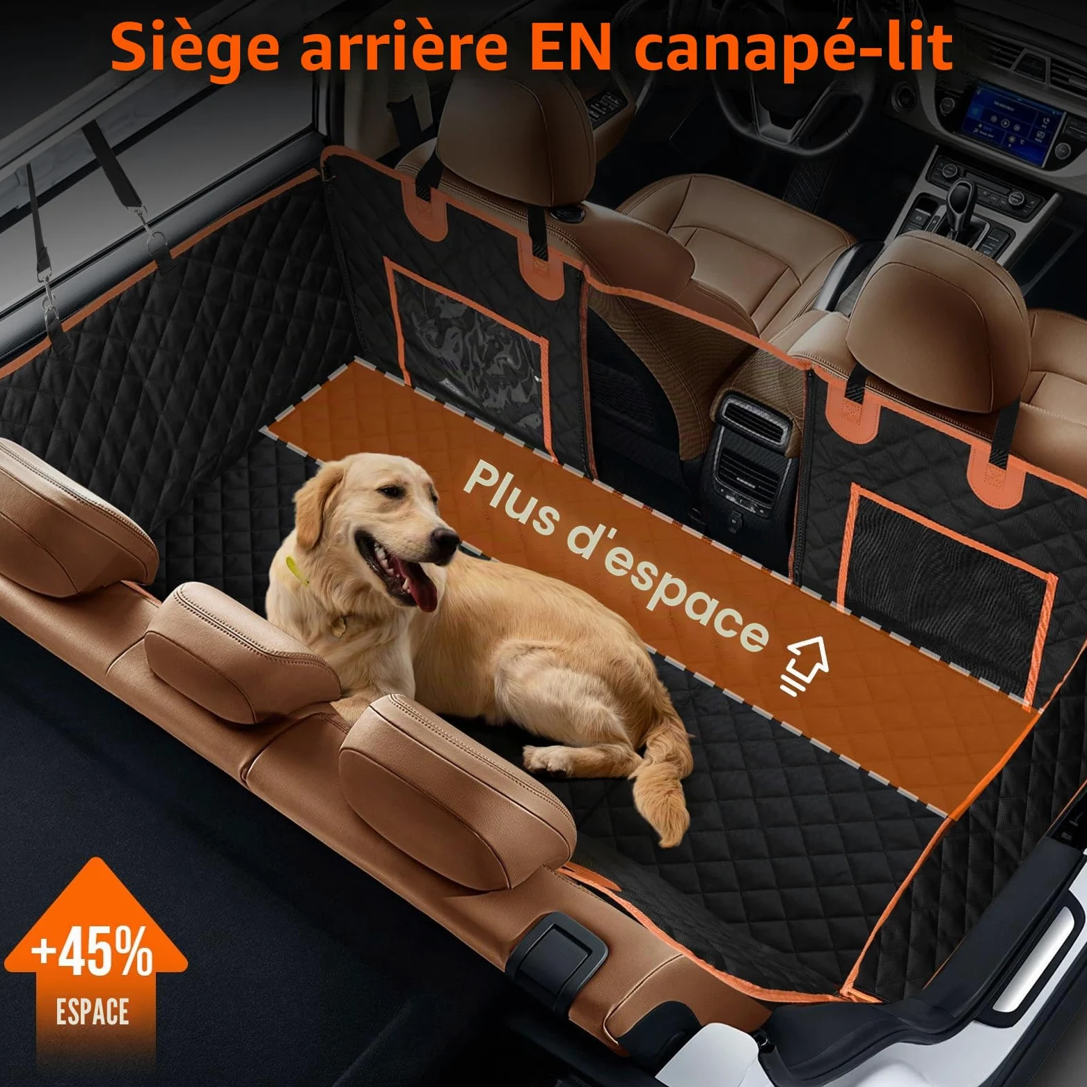 Euqvunn Protection Coffre Voiture Chien avec Fond Rigide [Taille Plus Large et Clip en métal] Housse Voiture Chien, Imperméable Protection Siege Voiture Chien Universel pour Voitures, SUV, coffres