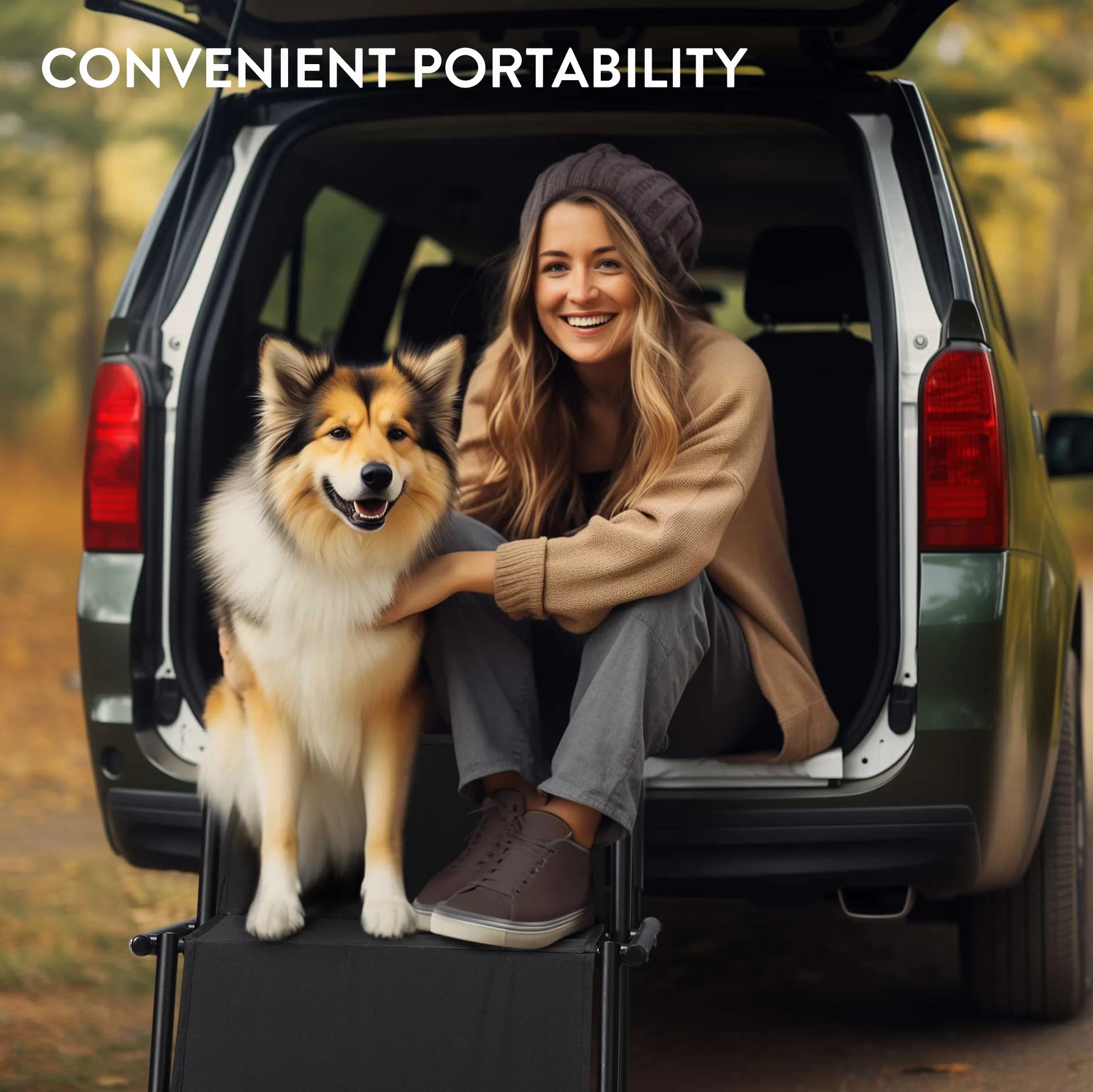 Navaris Escalier pour Chien - Rampe Pliable d'accès Voiture pour Chiens Petits et Grands adaptée à Tous Les véhicules - Marche Pied pour Animal avec Marche 45 cm de Largeur