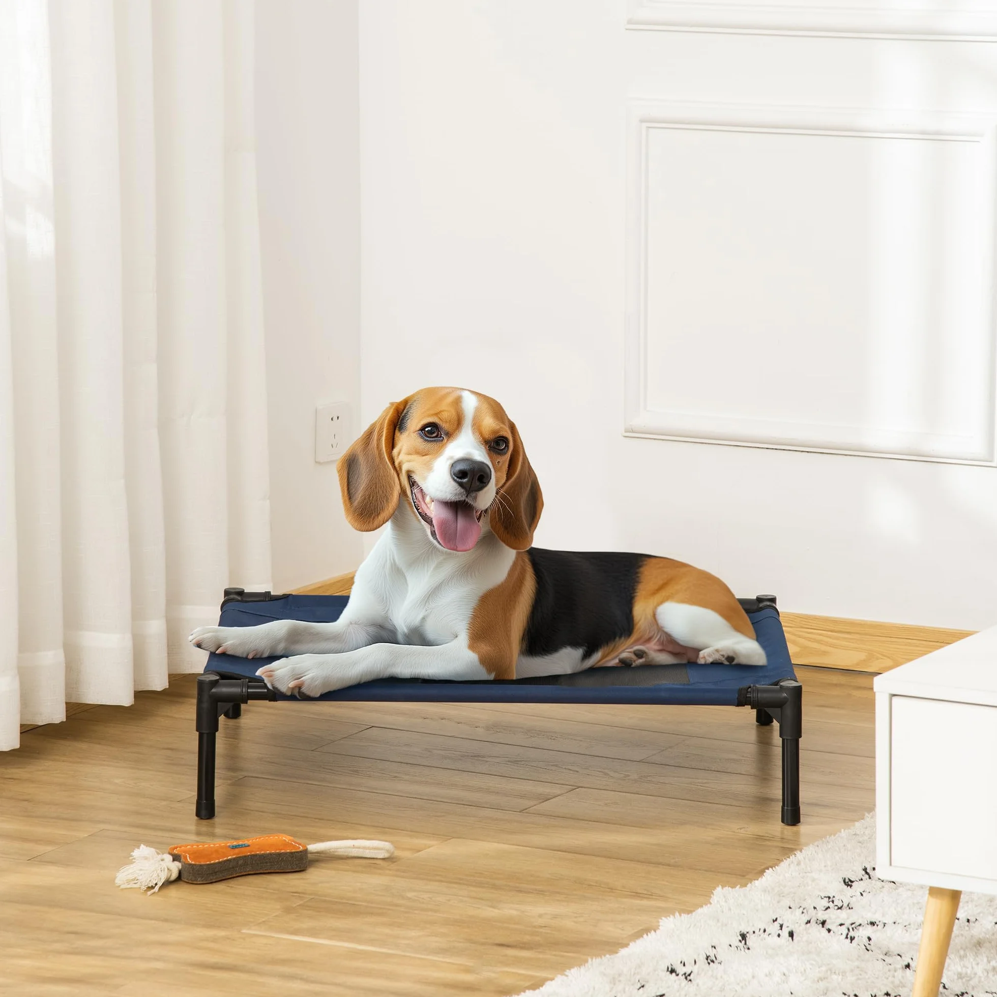 PawHut Lit pour Chien Chat de Camp Grand Confort Tissu Oxford Micro-perforé 76x61x18 cm Bleu Marine Noir