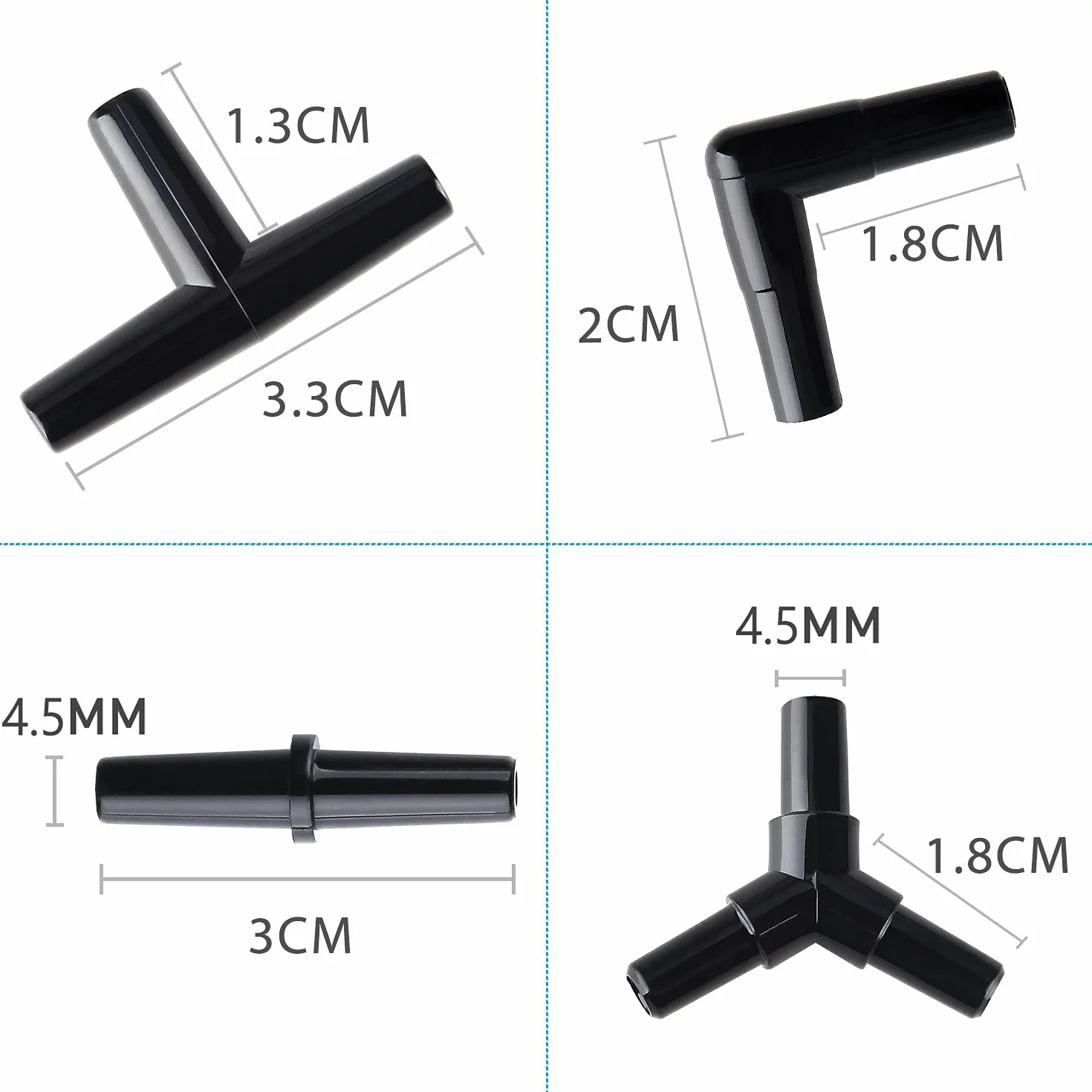 Pawfly 40 pièces Aquarium Airline Tubing Connecteurs Plastique Noir Valve en Ligne