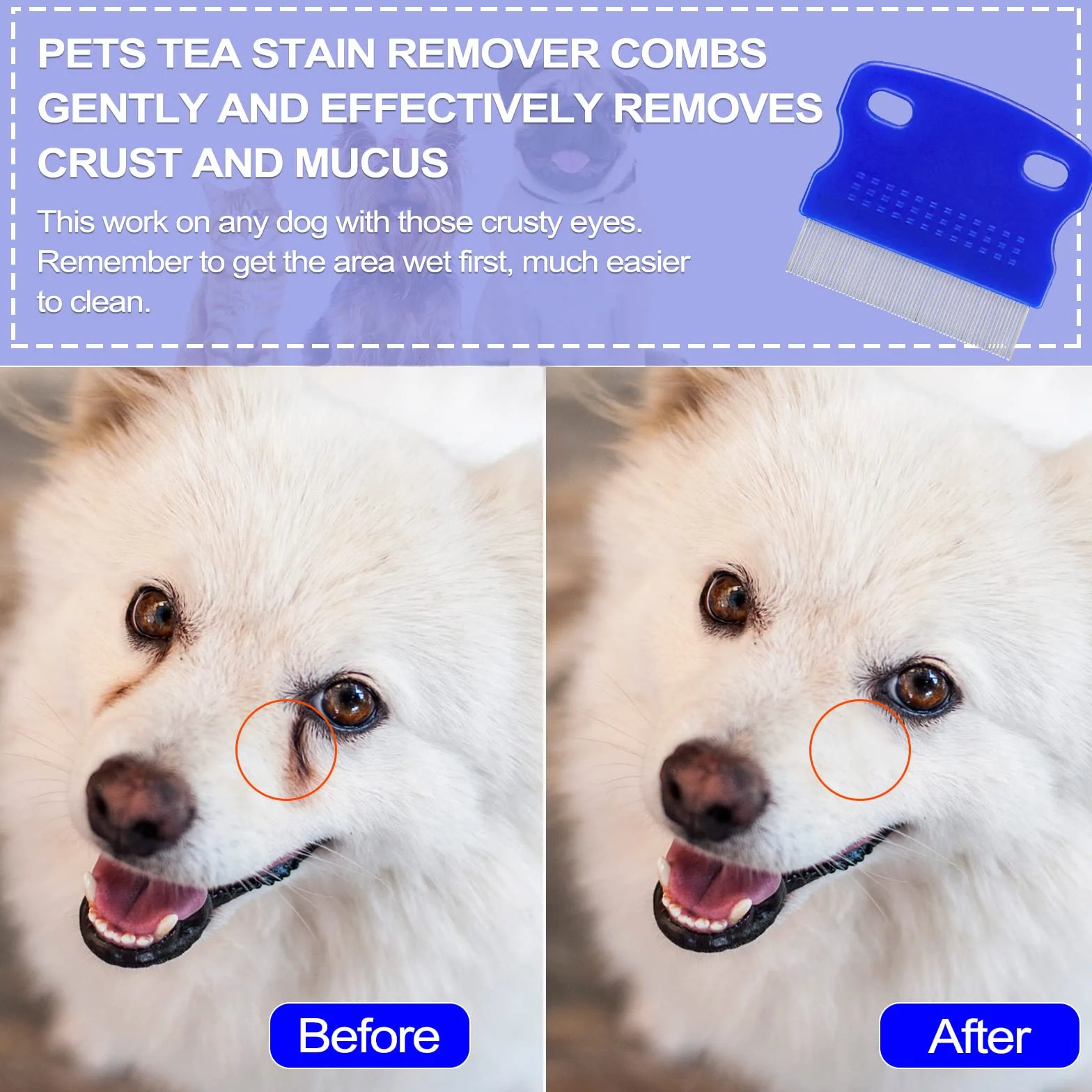Peignes anti-puces en acier inoxydable double face pour enlever taches larmes, démêlage petits animaux
