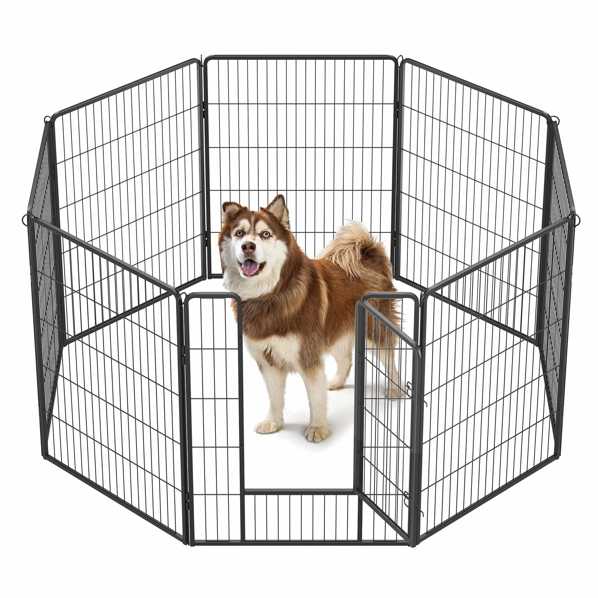 Feandrea Parc pour Chien 8 Panneaux Double Verrou en L 77x100 cm Noir PPK81H