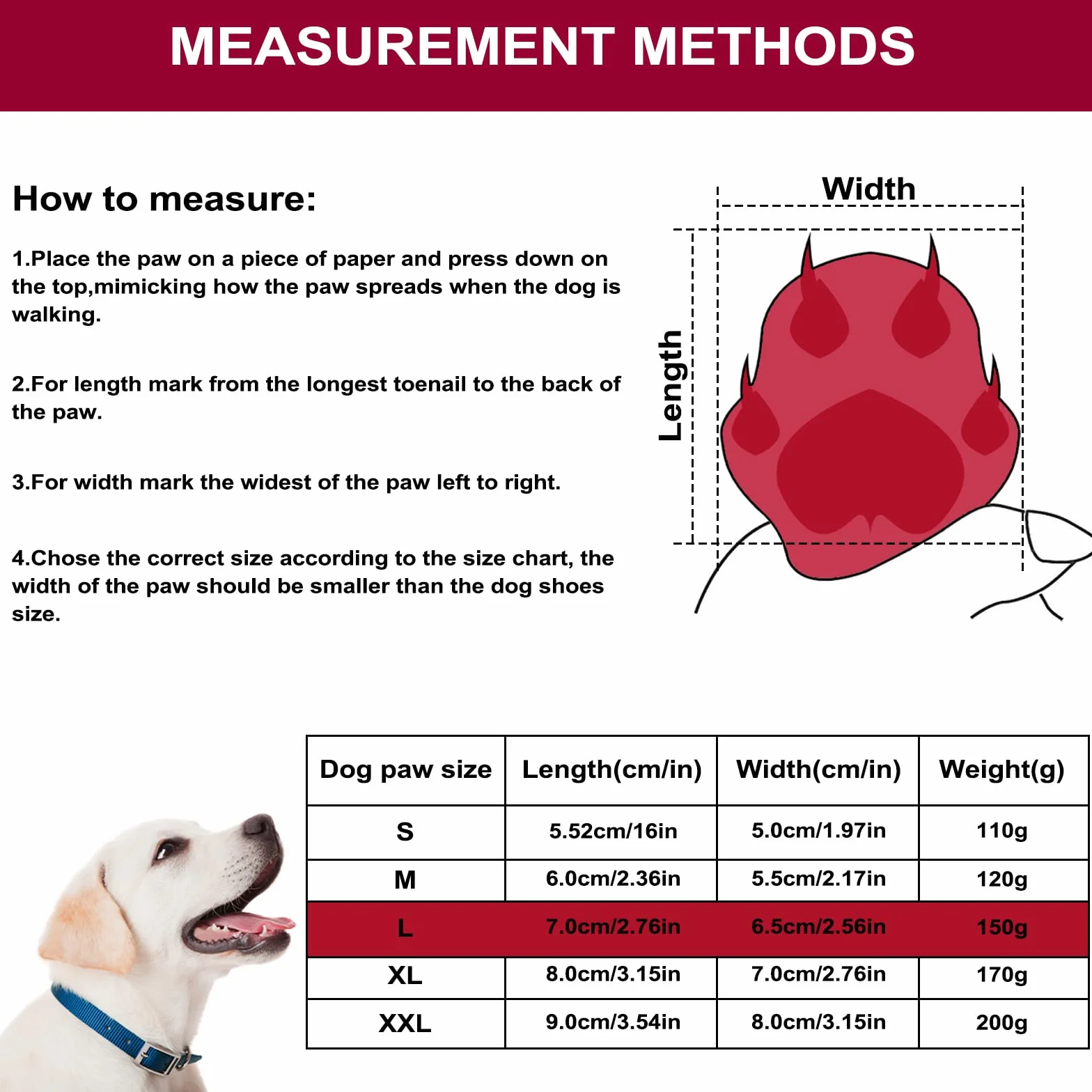 Bottes Chien Imperméables avec Sangles Réfléchissantes Antidérapante Protecteurs de Pattes Taille Petit Moyenne Grande (L, Rouge)