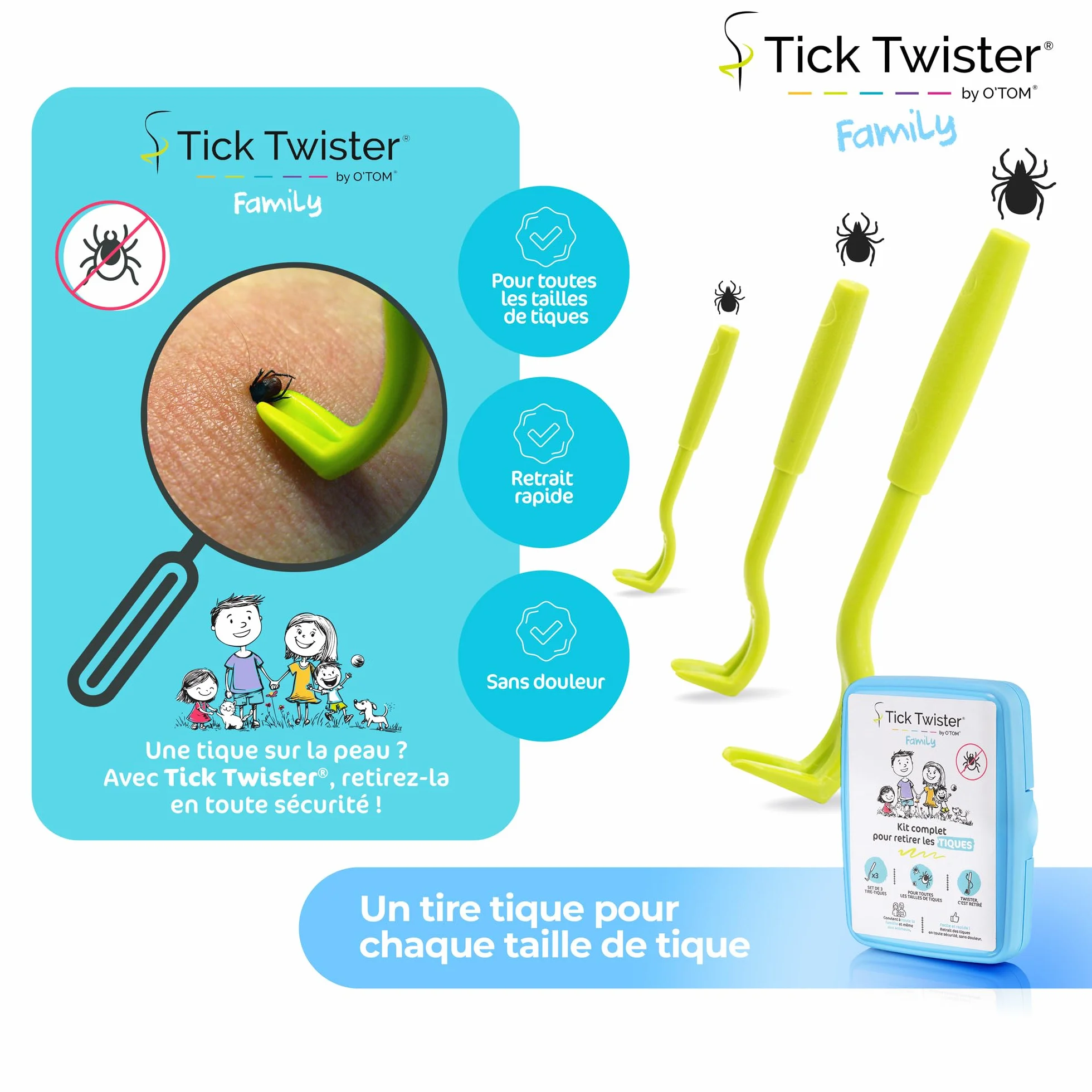 Kit Retrait Tique pour Chien Chat Humain – Pince à Tique Set 3, Lingettes Désinfectantes, Pansements, Loupe, Boîte Rangement