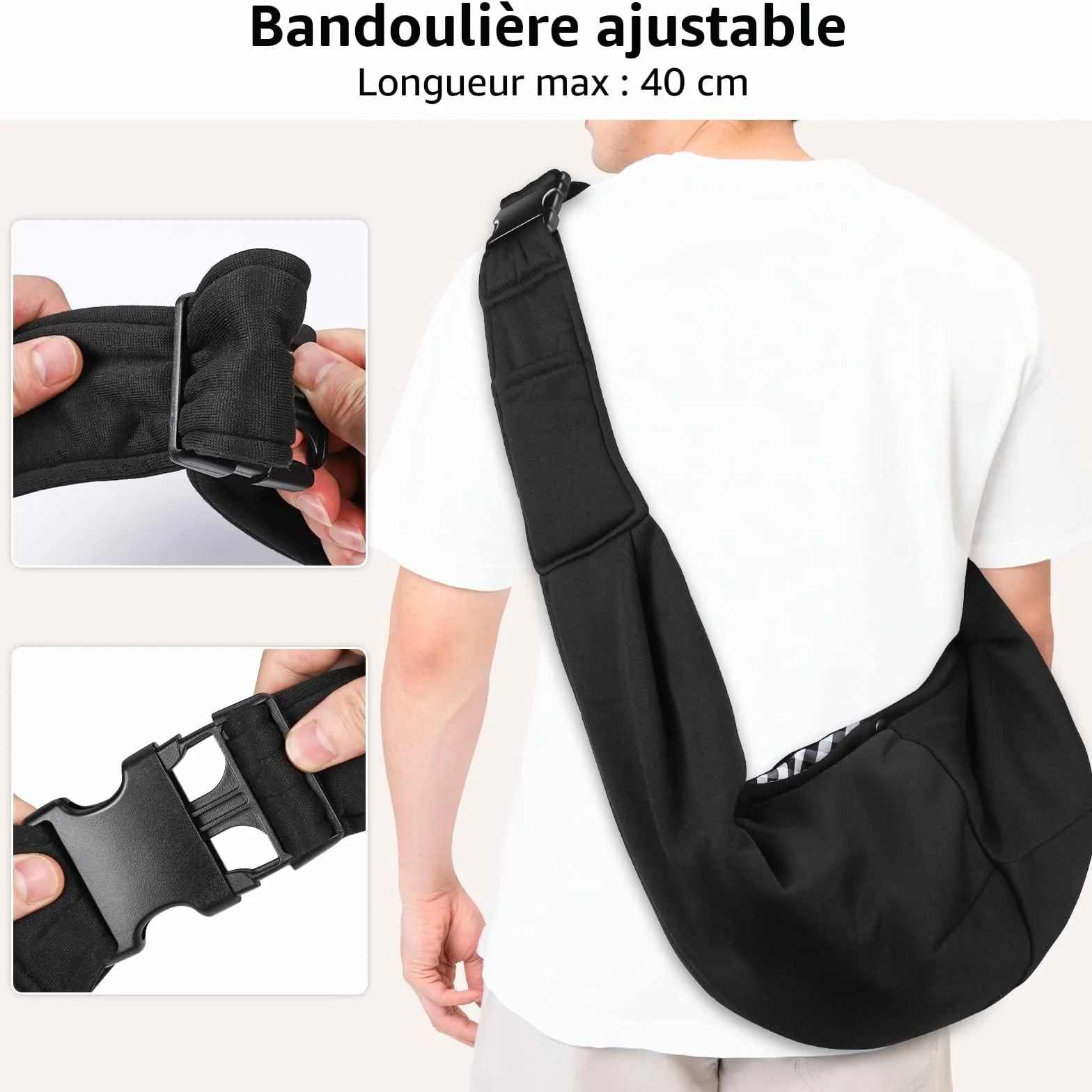 Sac de Transport pour Chien et Chat Bandoulière Réglable Mains Libres jusqu'à 7.5kg