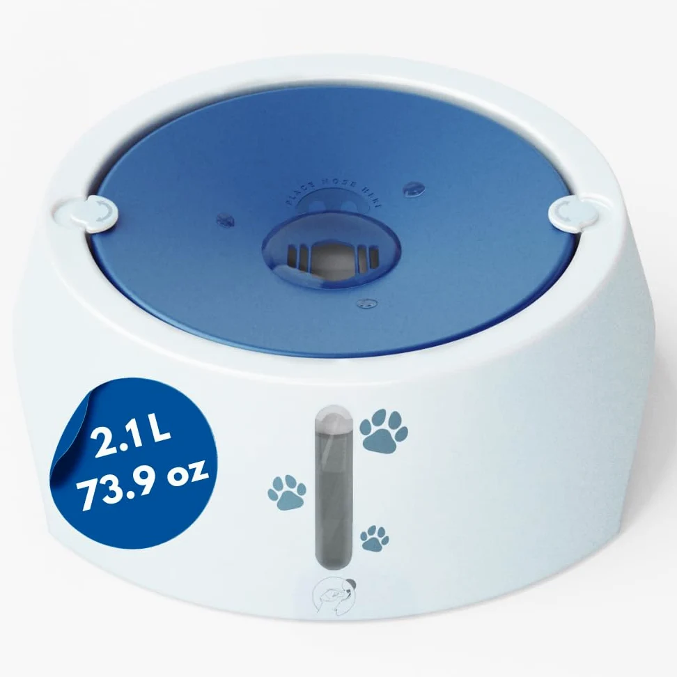 BARKING& MAD Gamelle d'eau anti-déversement pour chien de 2,1 L – Distributeur d'eau à alimentation lente anti-éclaboussures, bols blancs antidérapants et anti-basculement pour grands chiens avec de