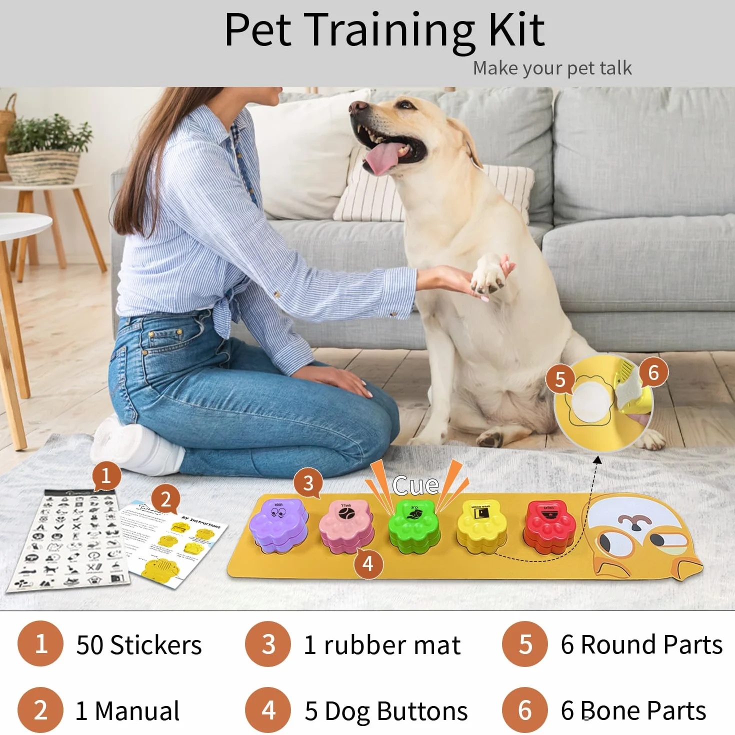 Lot de 5 Boutons pour Chien,Bouton Chien,Boutons de Communication pour Chien,Entraînement des Animaux de Compagnie,Bouton pour la Communication - 30 Secondes d'enregistre,Ment Vocal