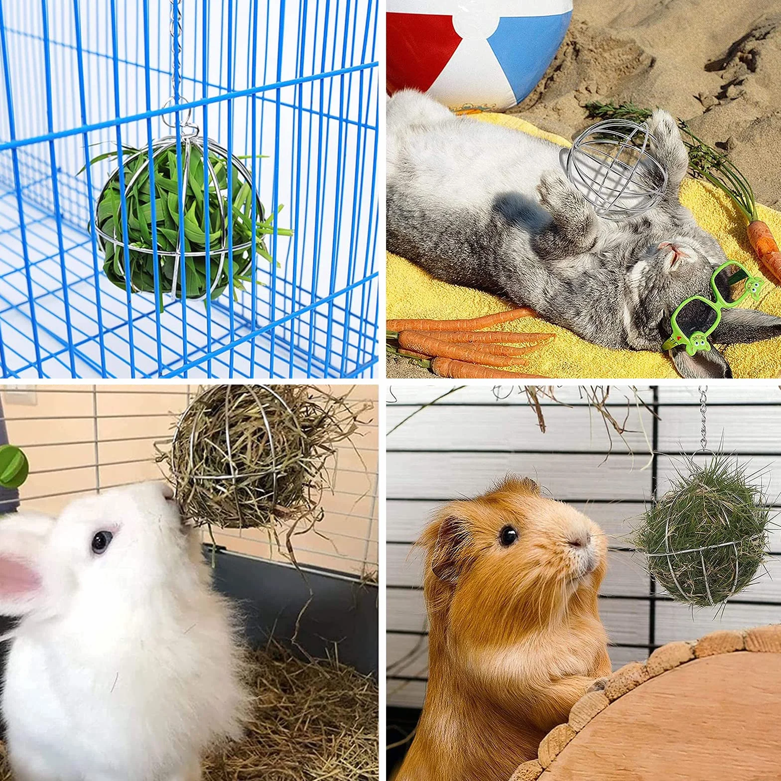 Distributeur de Foin avec Crochet Réglable Boule Mangeoire pour Lapin - Diamètre 8 cm