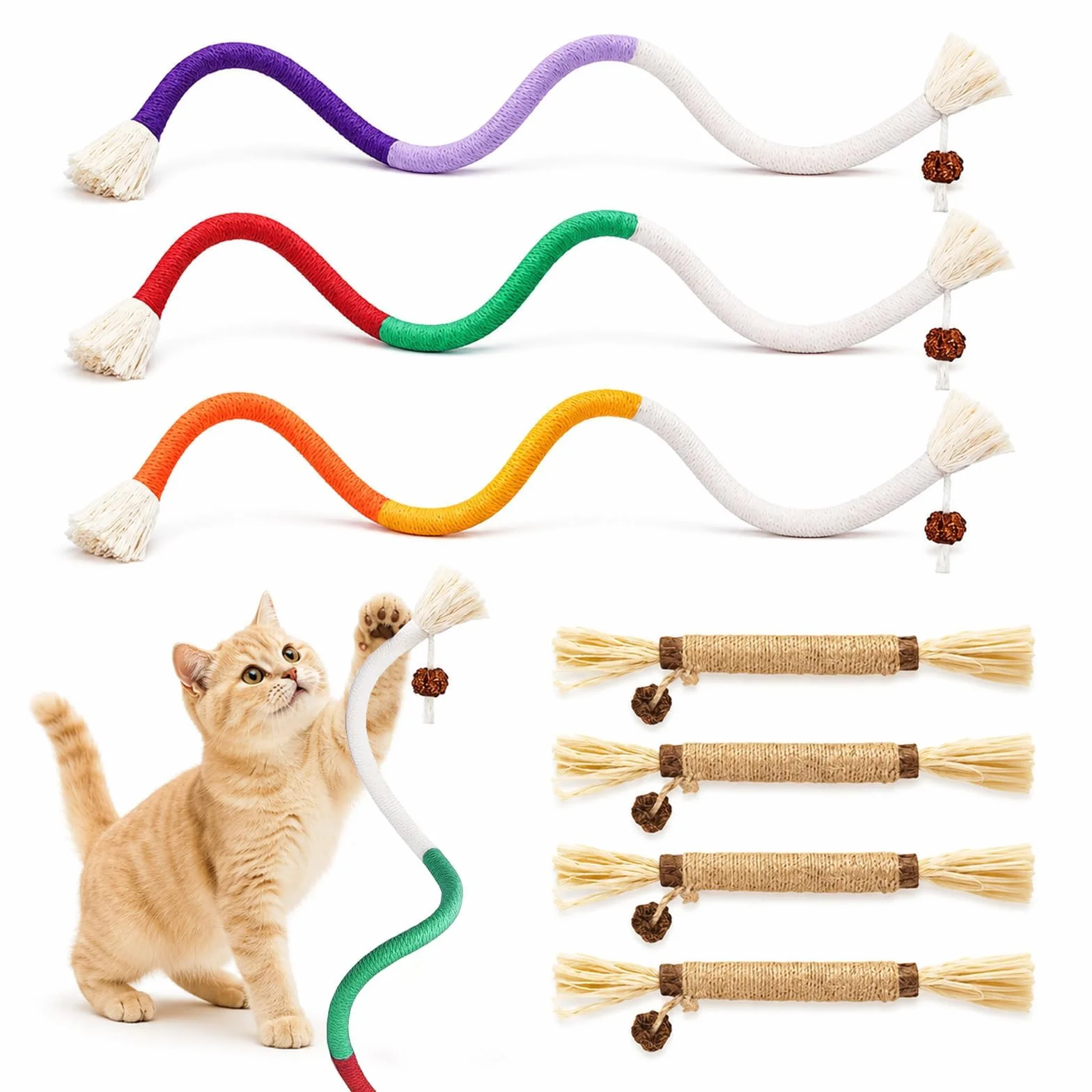 Jouet Chat Corde Herbe à Chat Dentition Chaton Macher Grincer Dents Intérieur Nettoyer