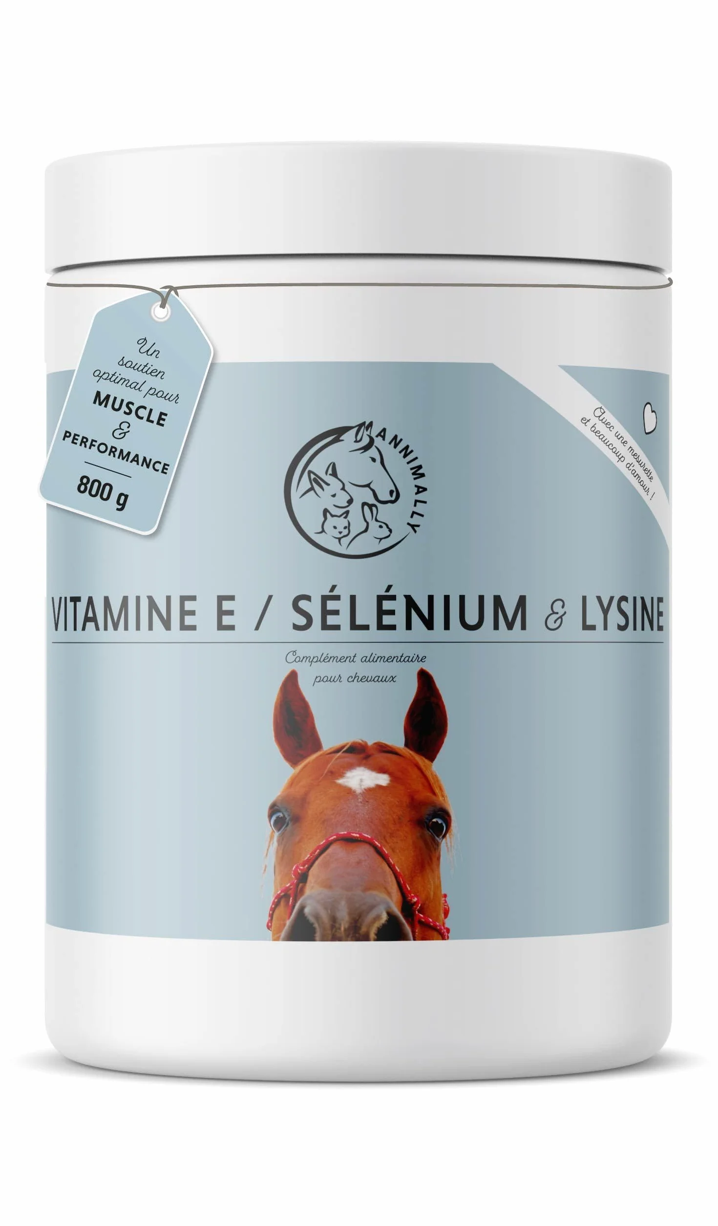 Annimally Sélénium, Vitamine E, L-Lysine Poudre pour Chevaux 800g - Complexe de Vitamine E, L-Lysine et Sélénium pour Soutenir la Musculature et Les Performances - Complément Alimentaire pour Cheval