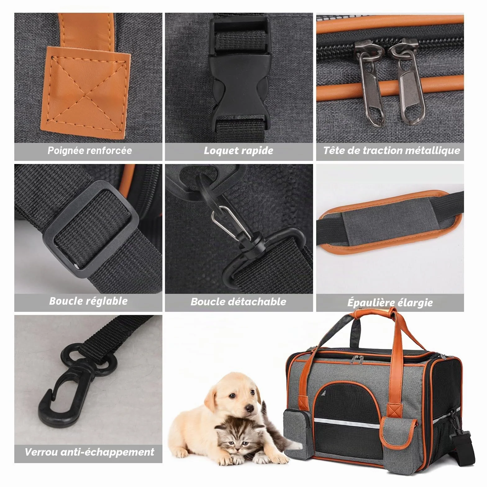Sac de Transport pour Chat 45x28x25cm Sac à Dos Portable pour Chiens Voyage avec Tapis en Flanelle Gris