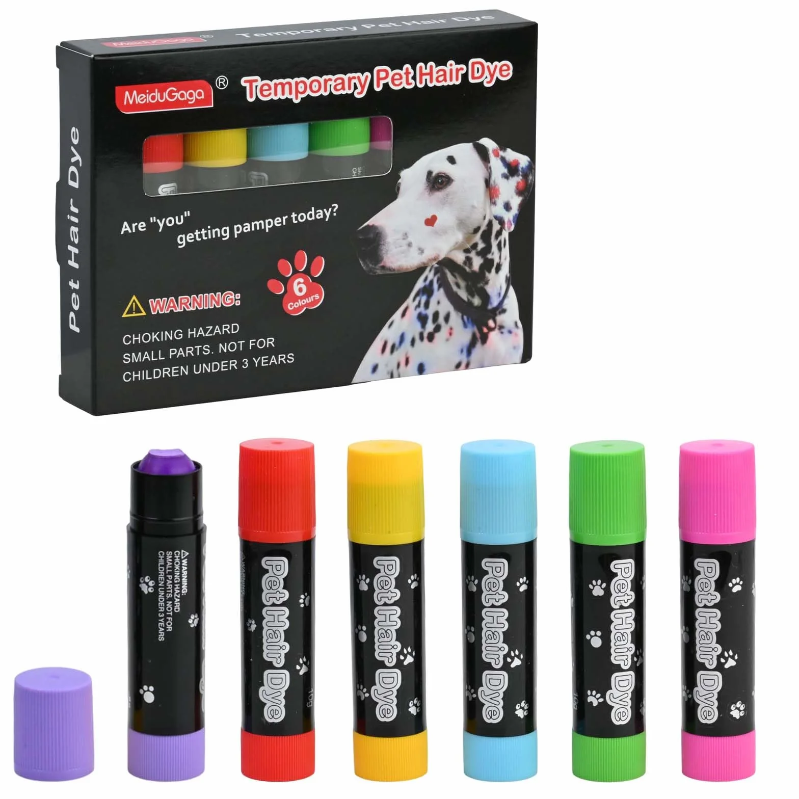 Crayon de Stylage et Coloration pour Poils, Teinture Capillaire sans Danger pour Chien, 6 Couleurs, Marqueurs de Peinture pour Animaux