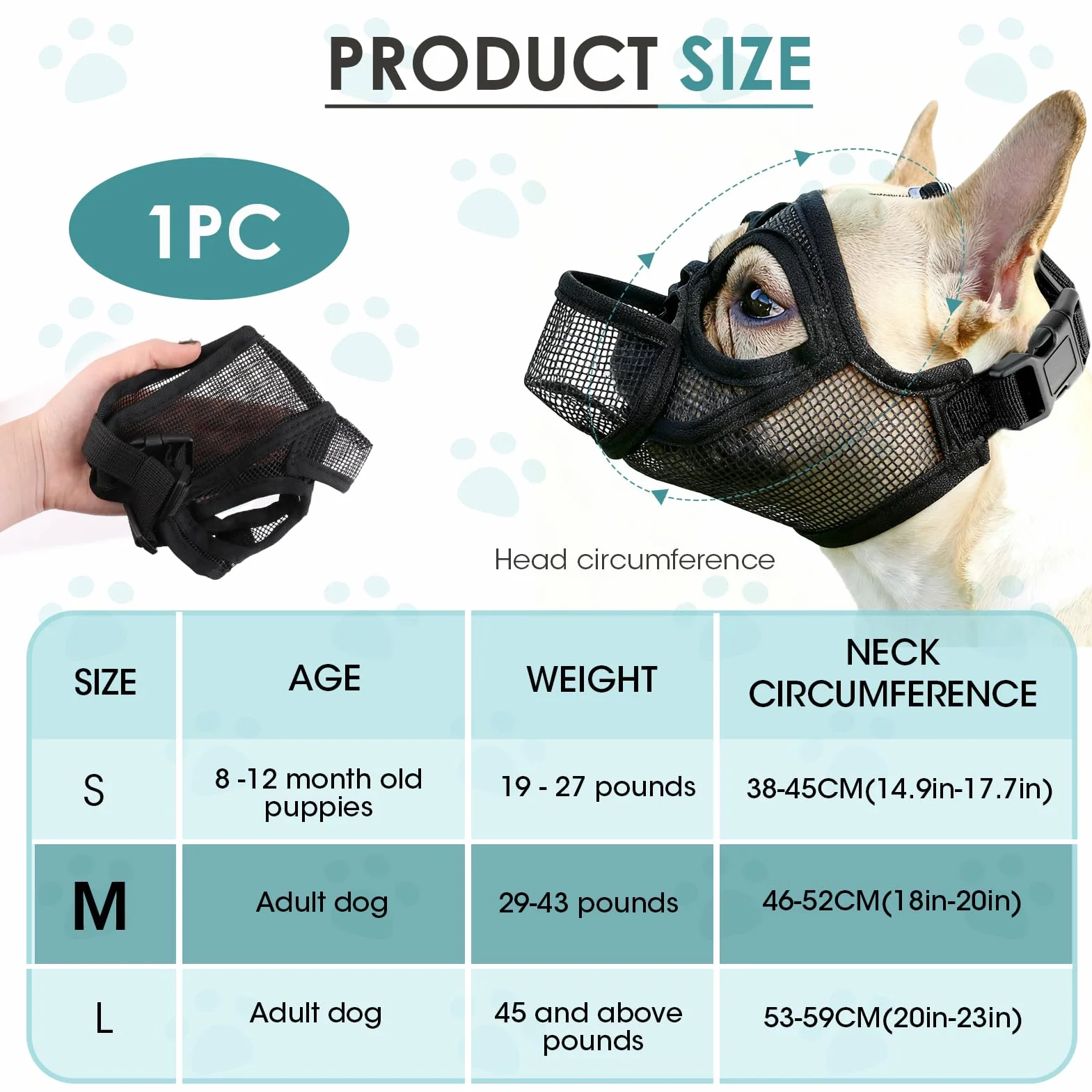 Museliere Bouledogue Francais, Réglable Muselière Chien Respirant Masque Plate Museliere Petit Chiens Court Anti Morsure Mastication Léchage pour Shih Tzu Et Carlin (M)