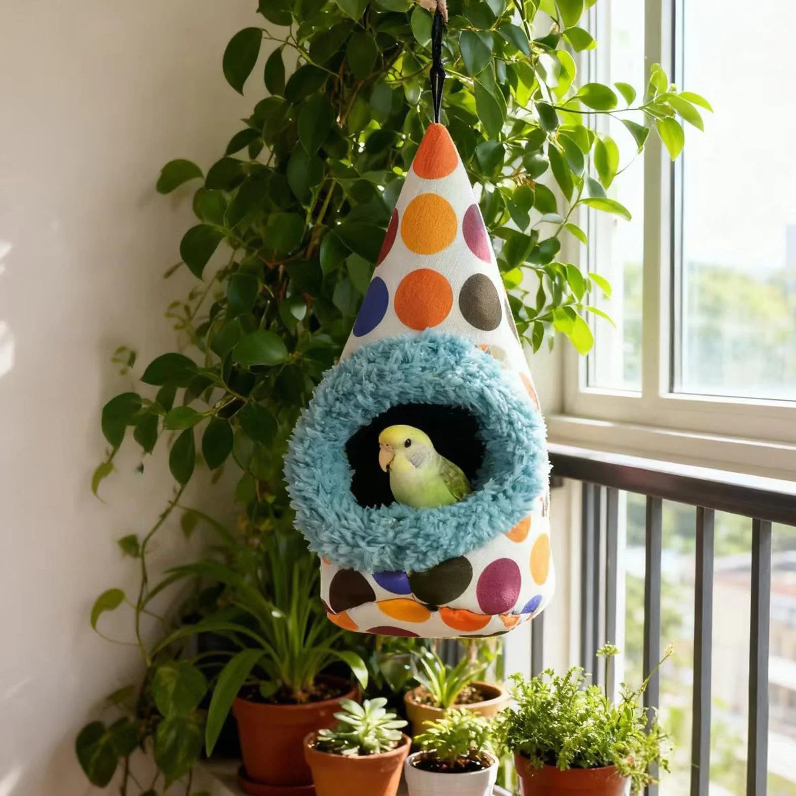 Nid d'Oiseau en Peluche pour Cage | Lit en Forme de Maison pour Perruches, Inséparable, Calopsitte