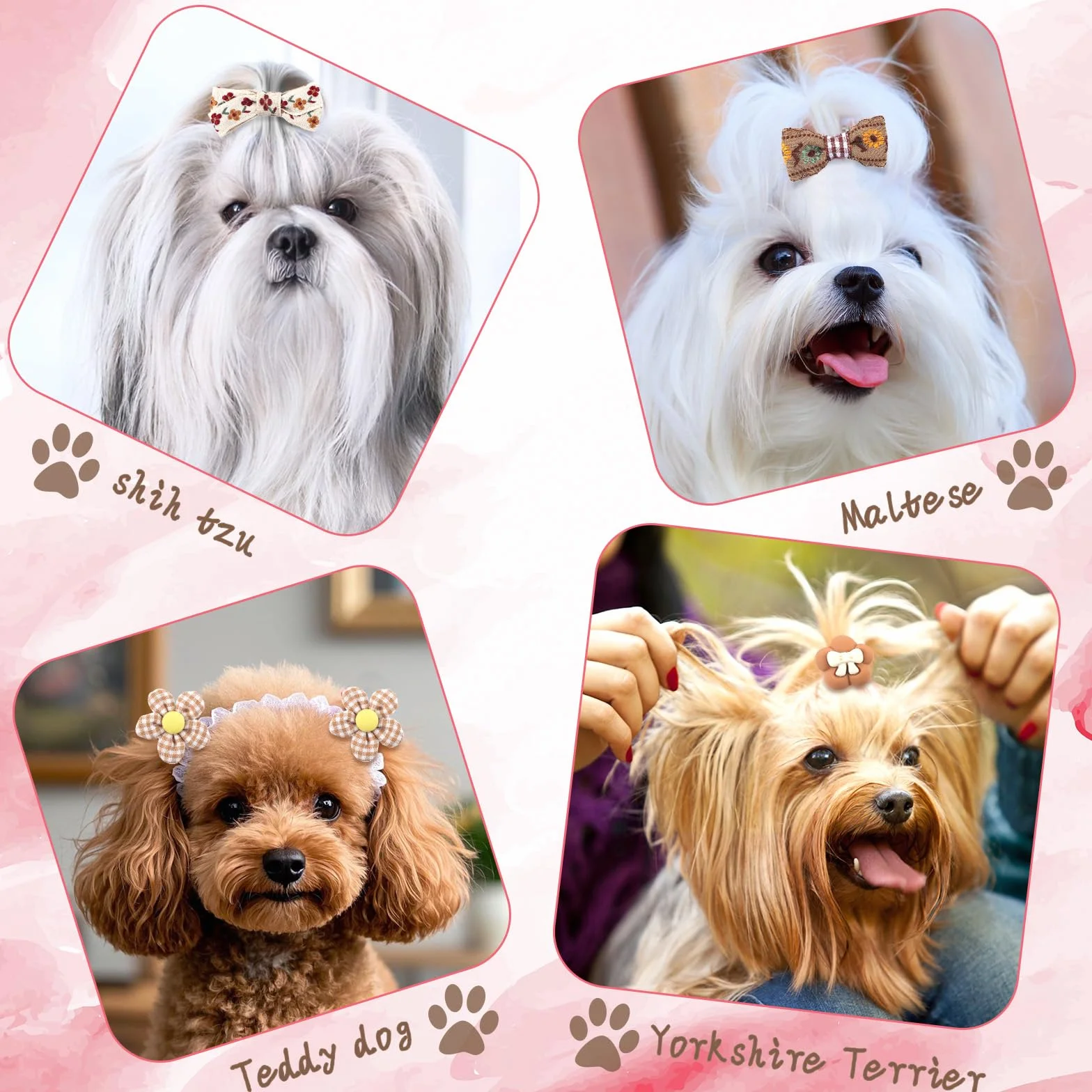 BOXOB 20pcs Nœuds pour Poils de Chien, Marron pour Chien de Petite Taille Nœuds Mignons pour Chiots à Fleurs Élastiques