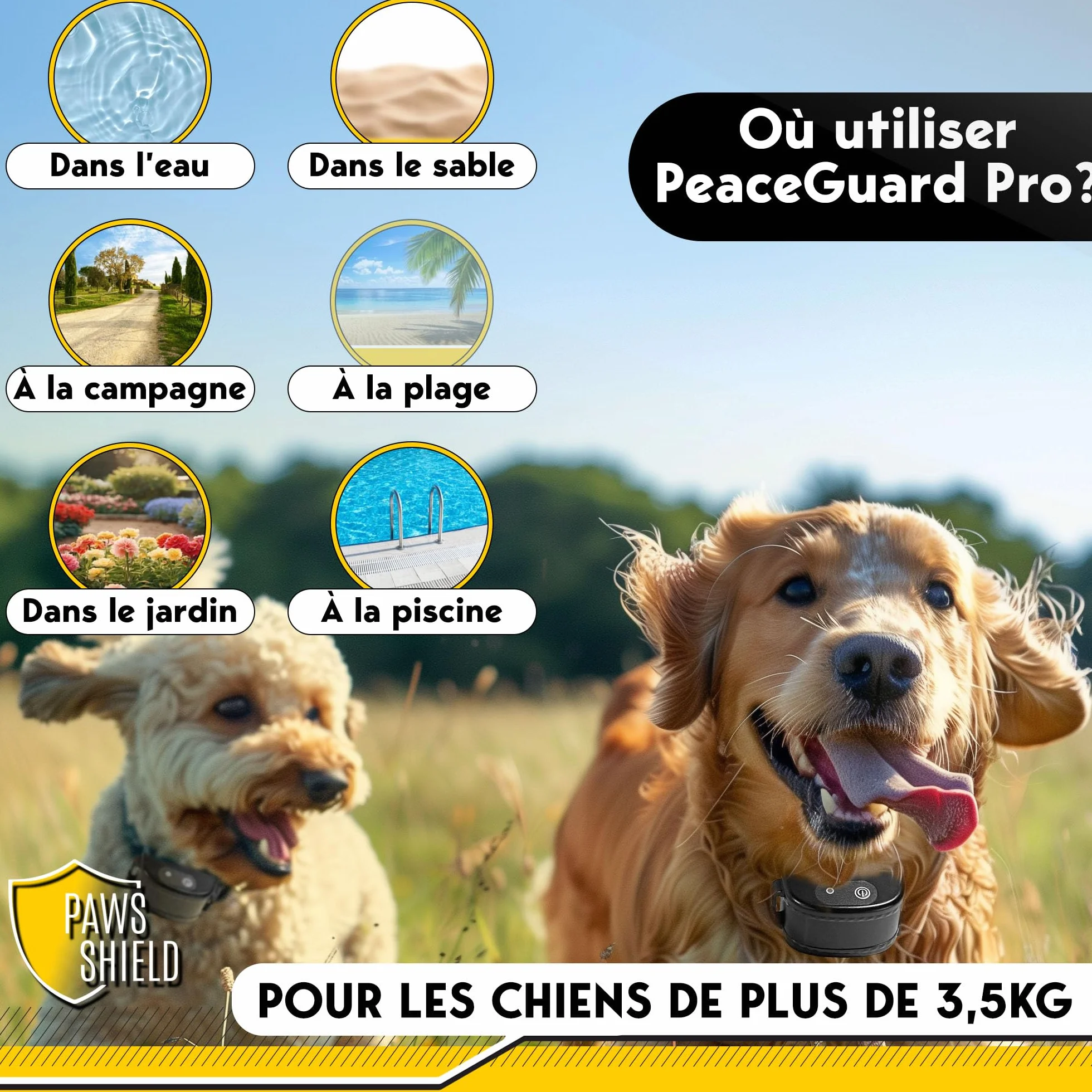 Collier Anti Fugue Chien avec Clôture Électrique Invisible | Dressage Étanche Vibration Signal Sonore Sécurité Extérieure