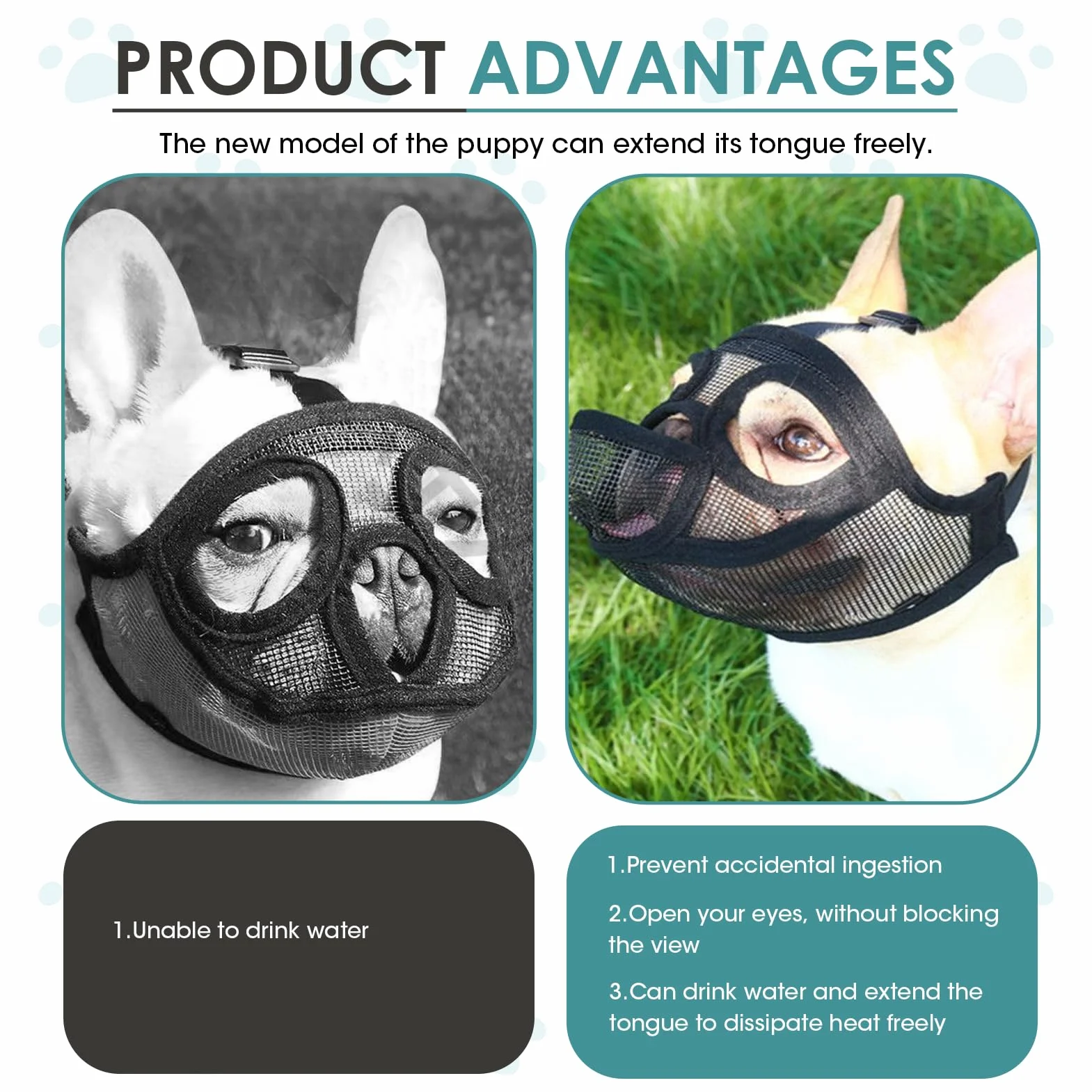 Museliere Bouledogue Francais, Réglable Muselière Chien Respirant Masque Plate Museliere Petit Chiens Court Anti Morsure Mastication Léchage pour Shih Tzu Et Carlin (M)