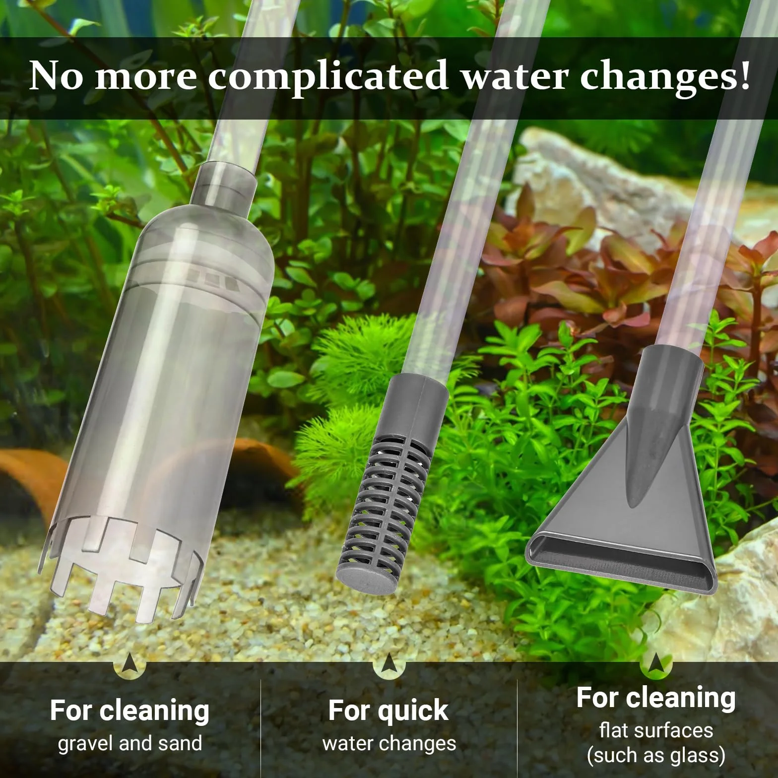 Siphon Aquarium 3 m Tuyau Nettoyeur de Gravier avec Tube Rigide 70 cm, Robinet Marche/Arrêt, Filtre, Buse Bec de Canard