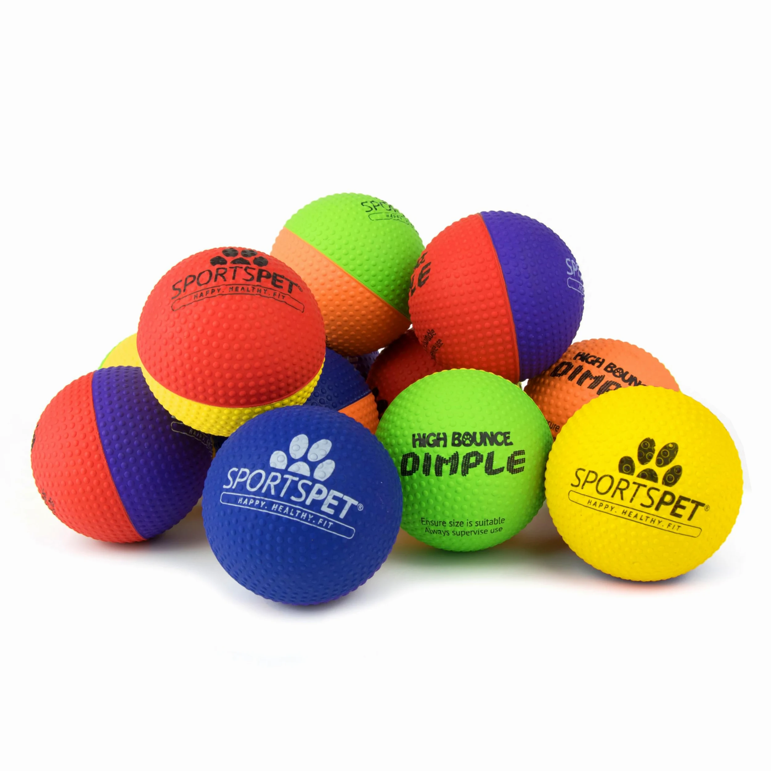 SPORTSPET Lot de 12 balles pour chien en caoutchouc naturel à rebond élevé 61 mm