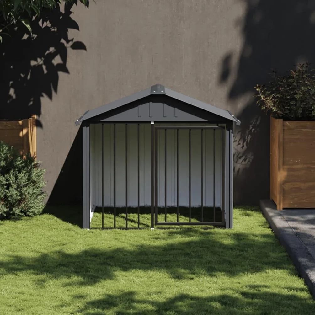 Toshilian Chenil Extérieur pour Chien Niche Cage Métal avec Toit Noir 117x103x102 cm Acier Galvanisé