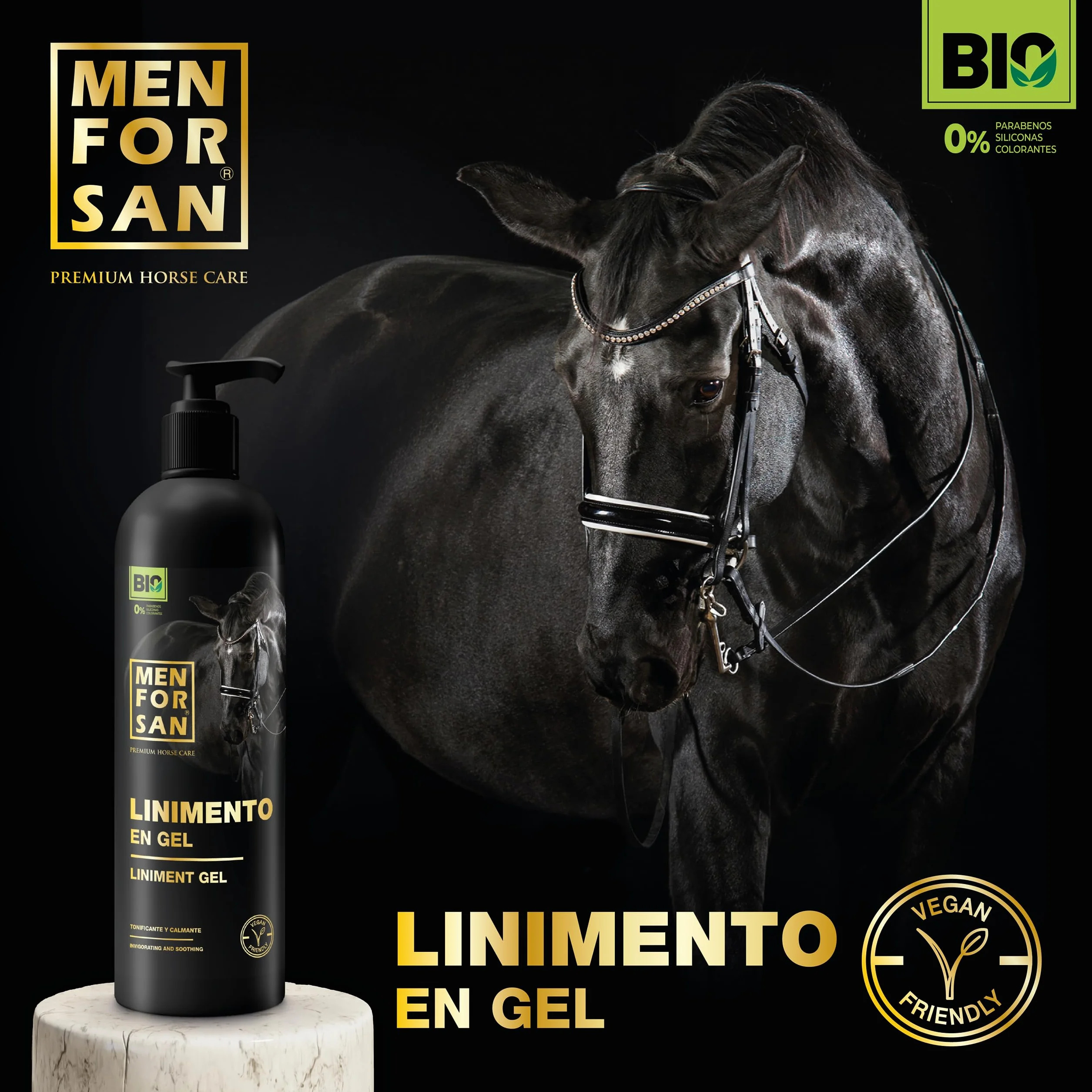 MENFORSAN Gel Liniment pour Chevaux 500ml Apaise Muscles Vegan Natural Premium Horse Care