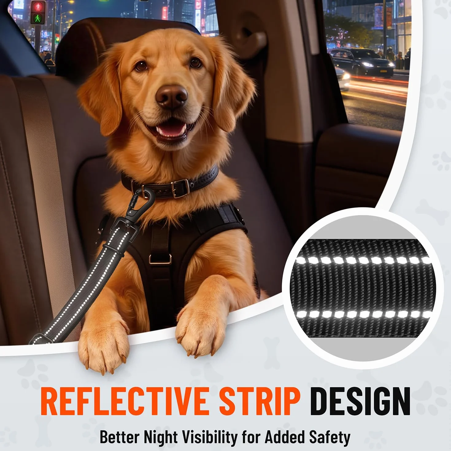 Ceinture Chien Voiture 3 en 1, Ceinture de Sécurité Chien Réglable 58-92 cm avec Système Latch et ISOFIX, Absorption des Chocs, Mousqueton Rotatif 360°, Harnais Voiture pour Toutes Les Races