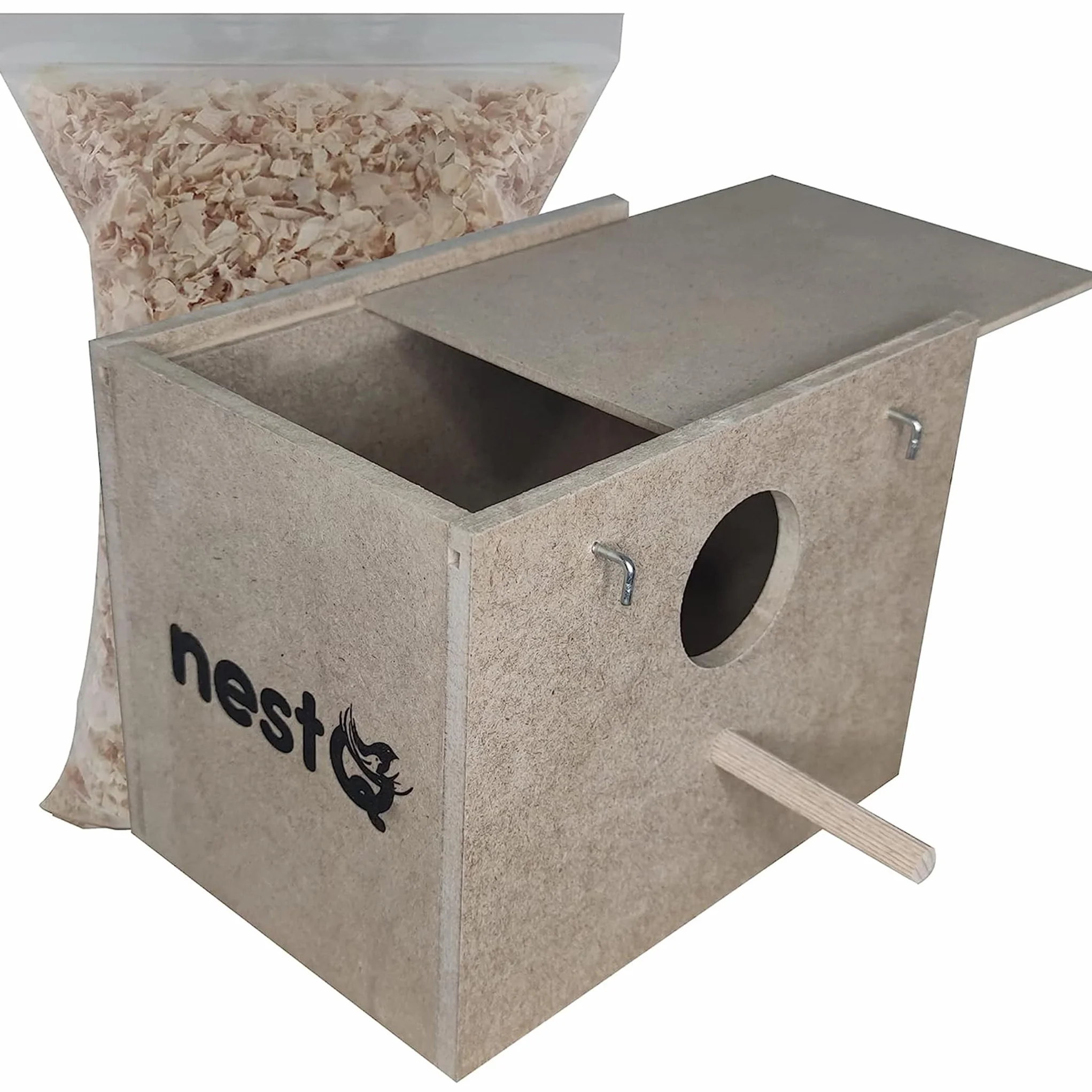 Nichoir pour perruches avec copeaux pour le lit, nichoir en bois pour oiseaux, avec attaches pour la cage à oiseaux, 19 x 15 x 13,5 cm
