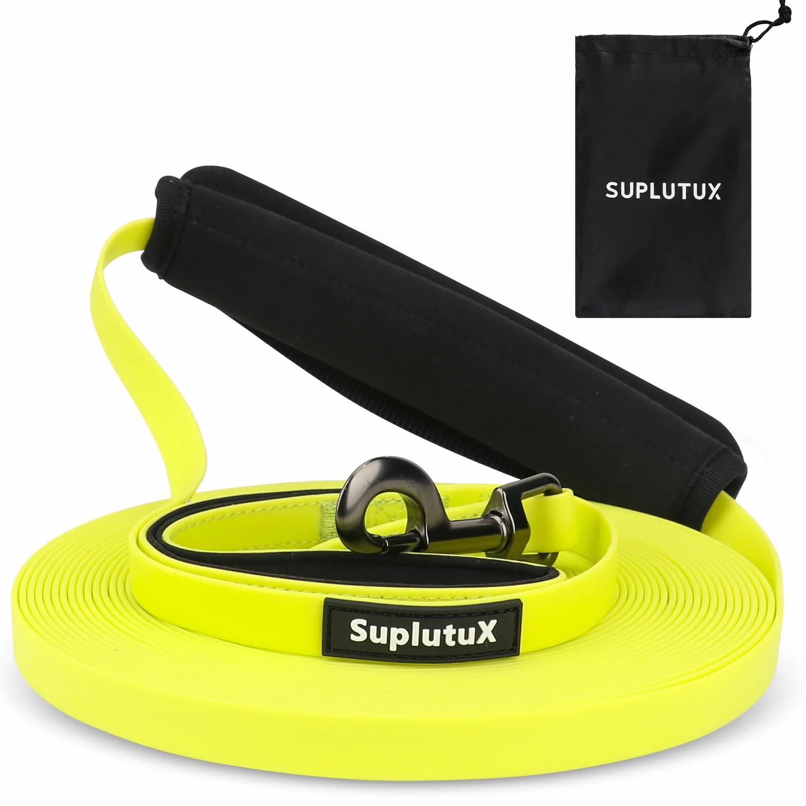 Longe pour Chien 15m avec Deux Poignées, Laisse de Dressage Solide, Sac de Rangement, Jaune-Vert