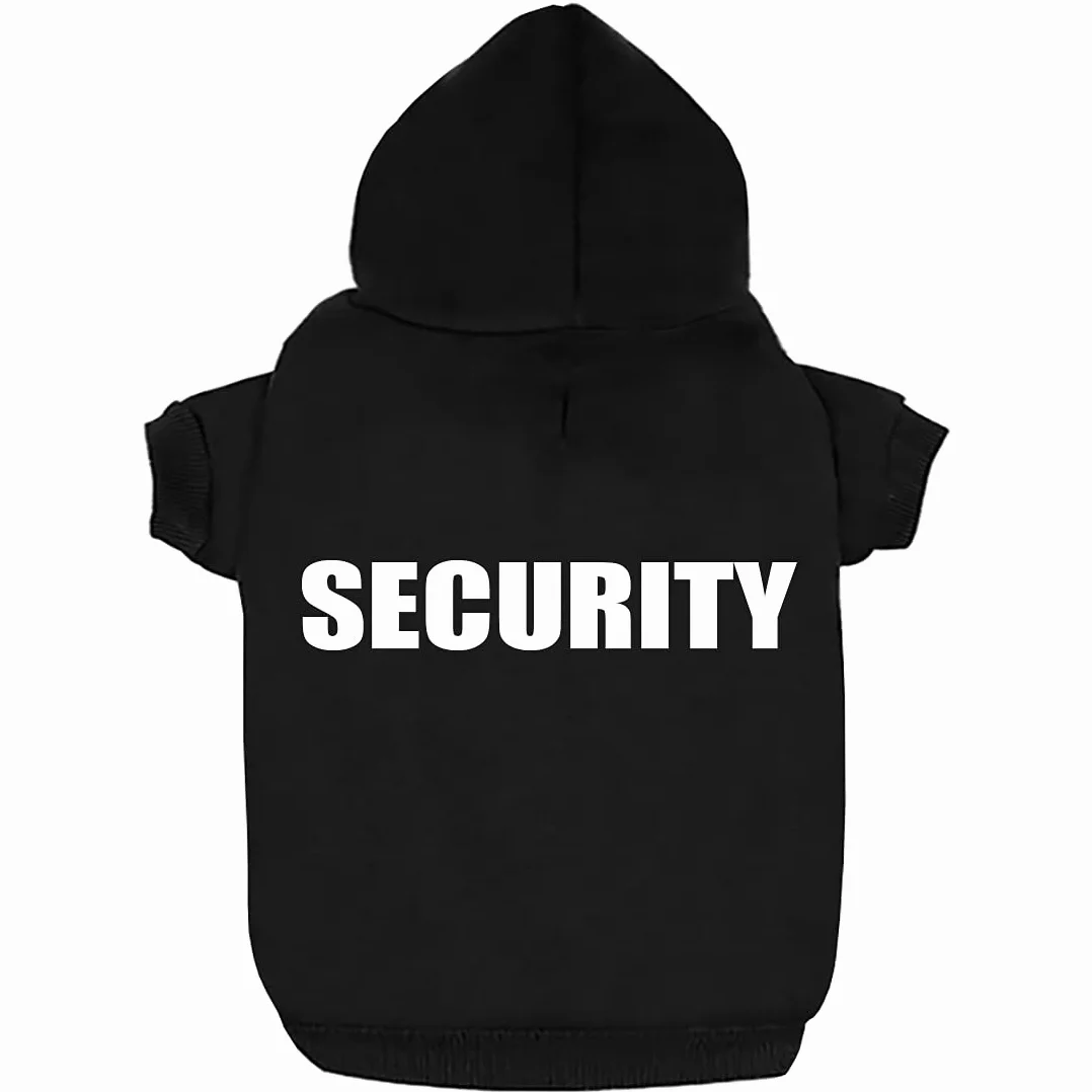 Izefia Vêtements pour Chien Sweats à Capuche Security Imprimé Chaud Manteau en Coton pour Petit Chien Moyen Chat Noir L