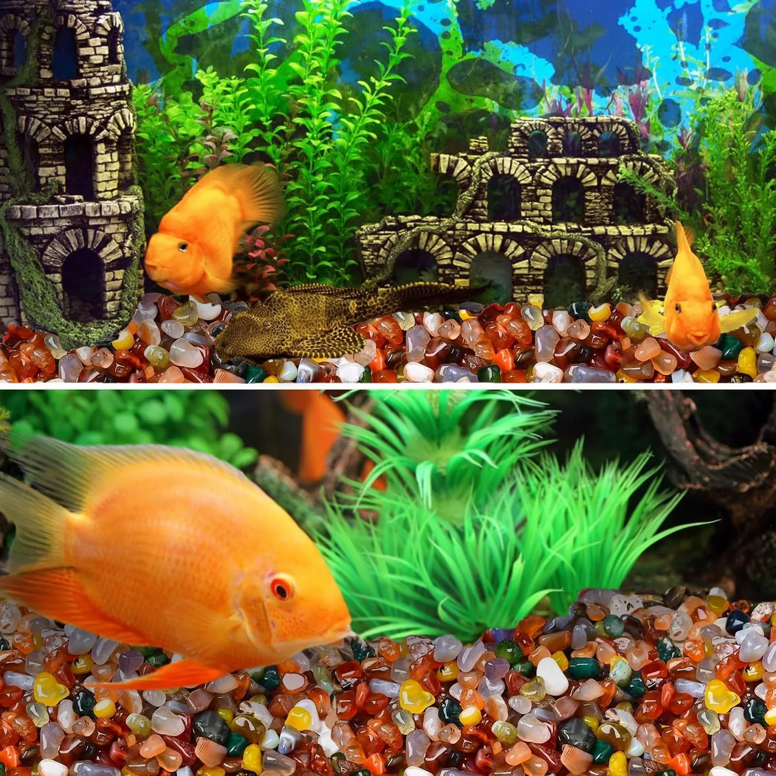 DabbOo 200g Décoration Aquarium Sable Decoratif Copeaux de Cristal Naturel éCrasé Convient pour Aquarium Réservoir en Verre Pot de Fleur Décoration de Sol de Jardin(4-6mm Gravier D'agate Colorée)