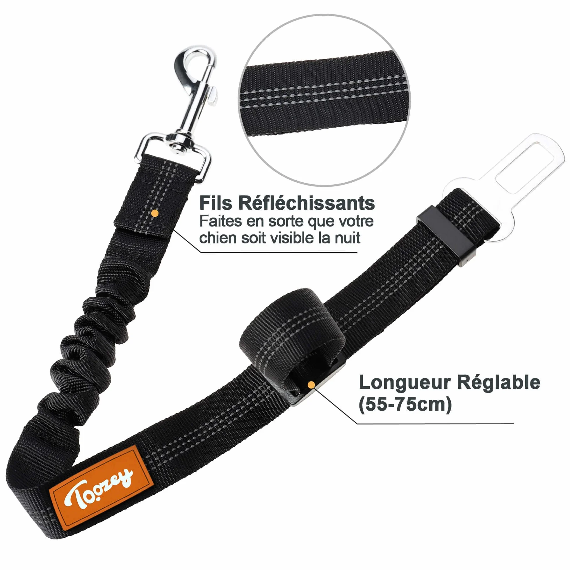 Toozey Sangle de sécurité pour Chien avec système d'absorption des Chocs et Mousqueton Solide réglable pour Chien et Chat