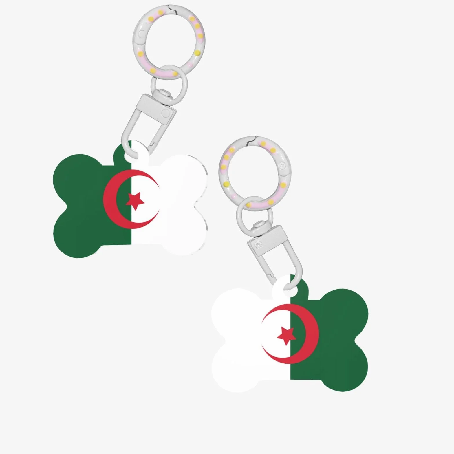 Médaille d'identification pour animal de compagnie avec drapeau de l'Algérie – Médaille d'identification en acrylique en forme d'os pour chien et chat de taille moyenne