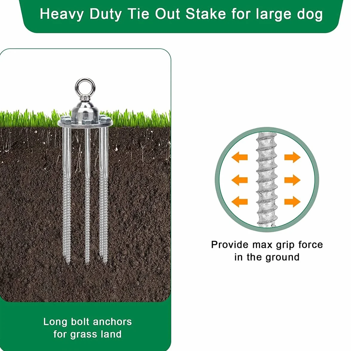 WANGCL Piquet pivotant à 360° pour chien - Force de traction de 680 kg - En acier inoxydable - Résistant à la rouille - Pour extérieur, camping, pelouse